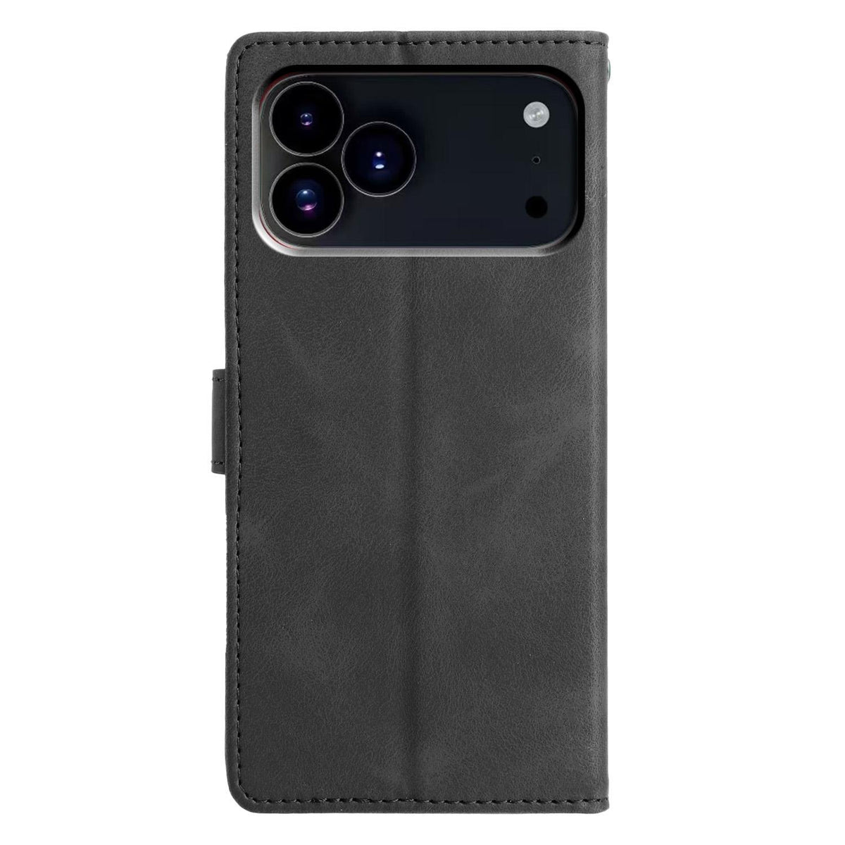 Compatible with iPhone 18 Pro Max Triangles Embossed Leather Phone Case - Black