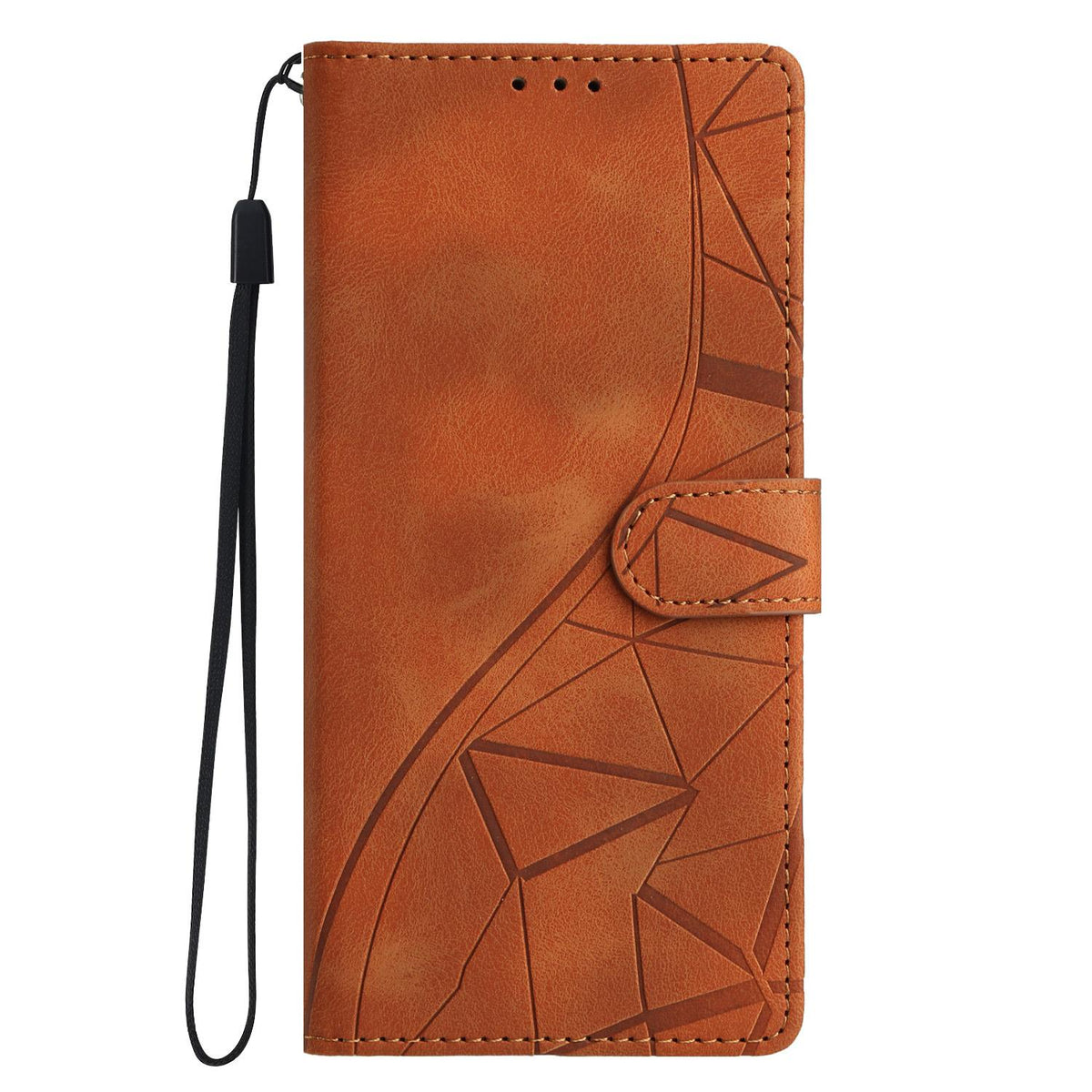 Compatible with iPhone 18 Pro Max Triangles Embossed Leather Phone Case - Brown