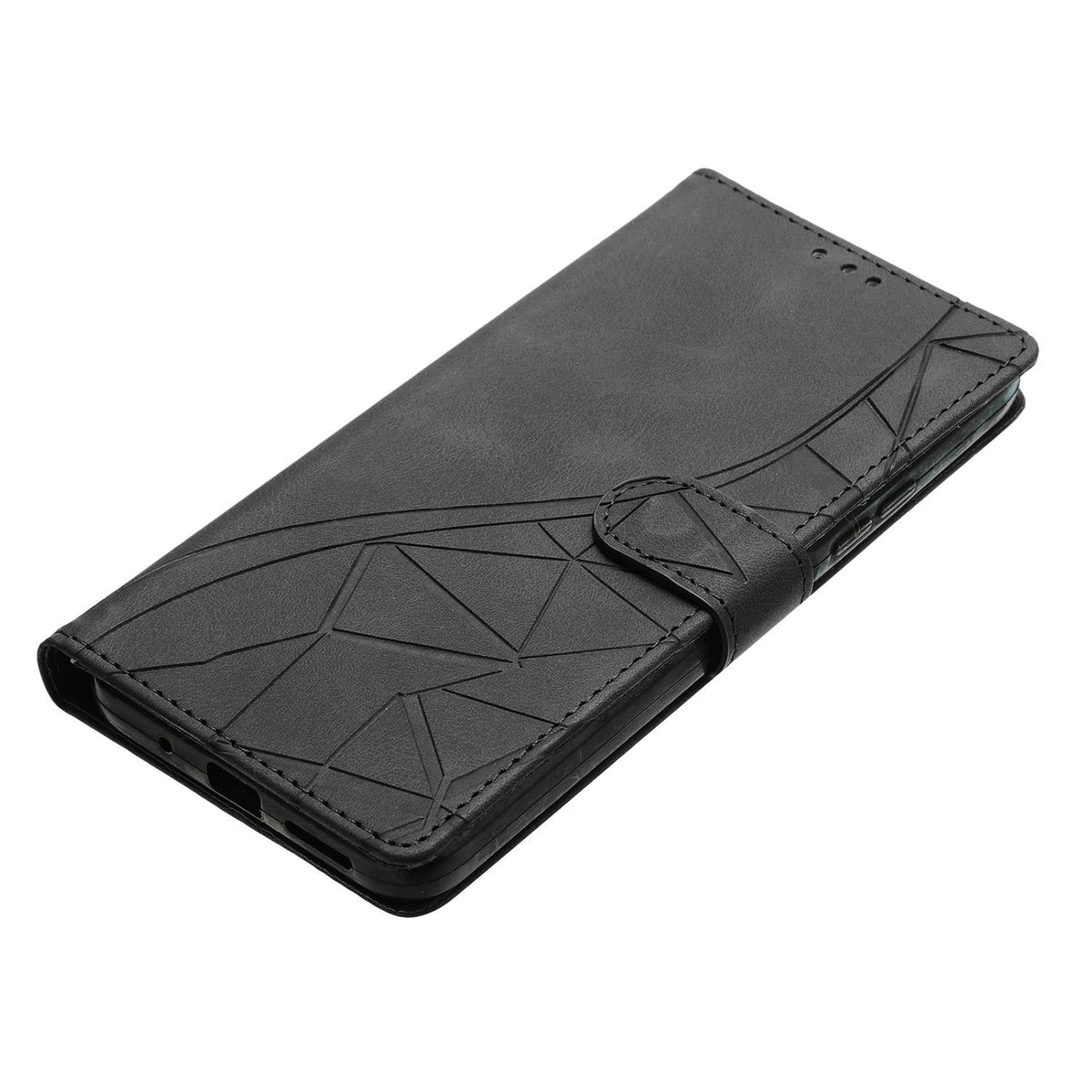 Compatible with iPhone 18 Pro Triangles Embossed Leather Phone Case - Black