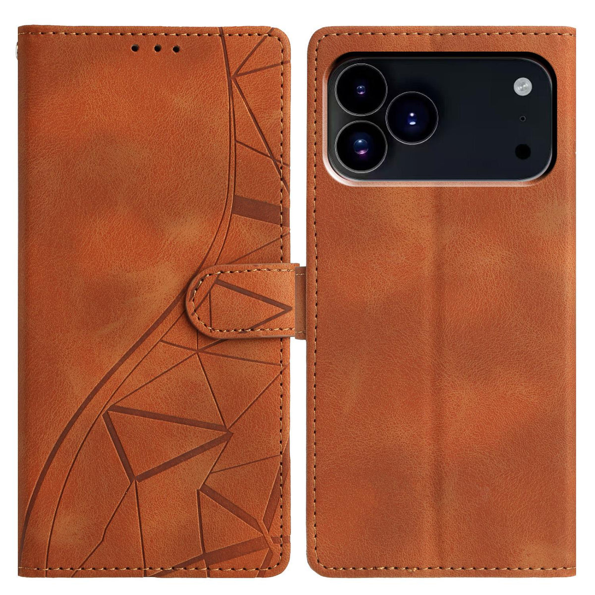 Compatible with iPhone 18 Pro Triangles Embossed Leather Phone Case - Brown