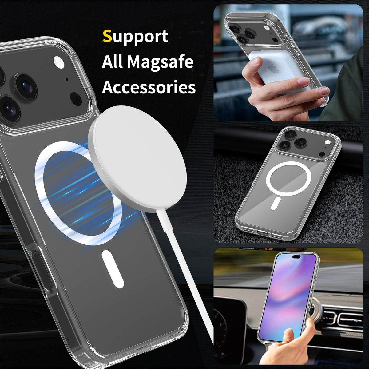 Compatible with iPhone 18 Pro Max Scratchproof PC Dual-Layer TPU Magsafe Phone Case - Transparent