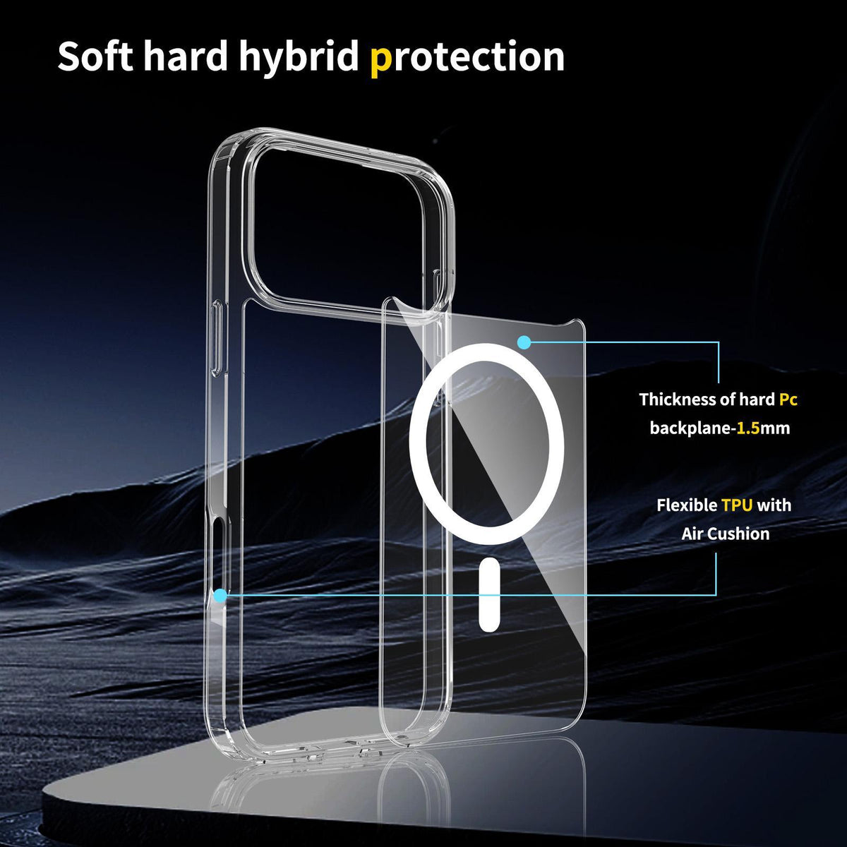 Compatible with iPhone 18 Pro Max Scratchproof PC Dual-Layer TPU Magsafe Phone Case - Transparent