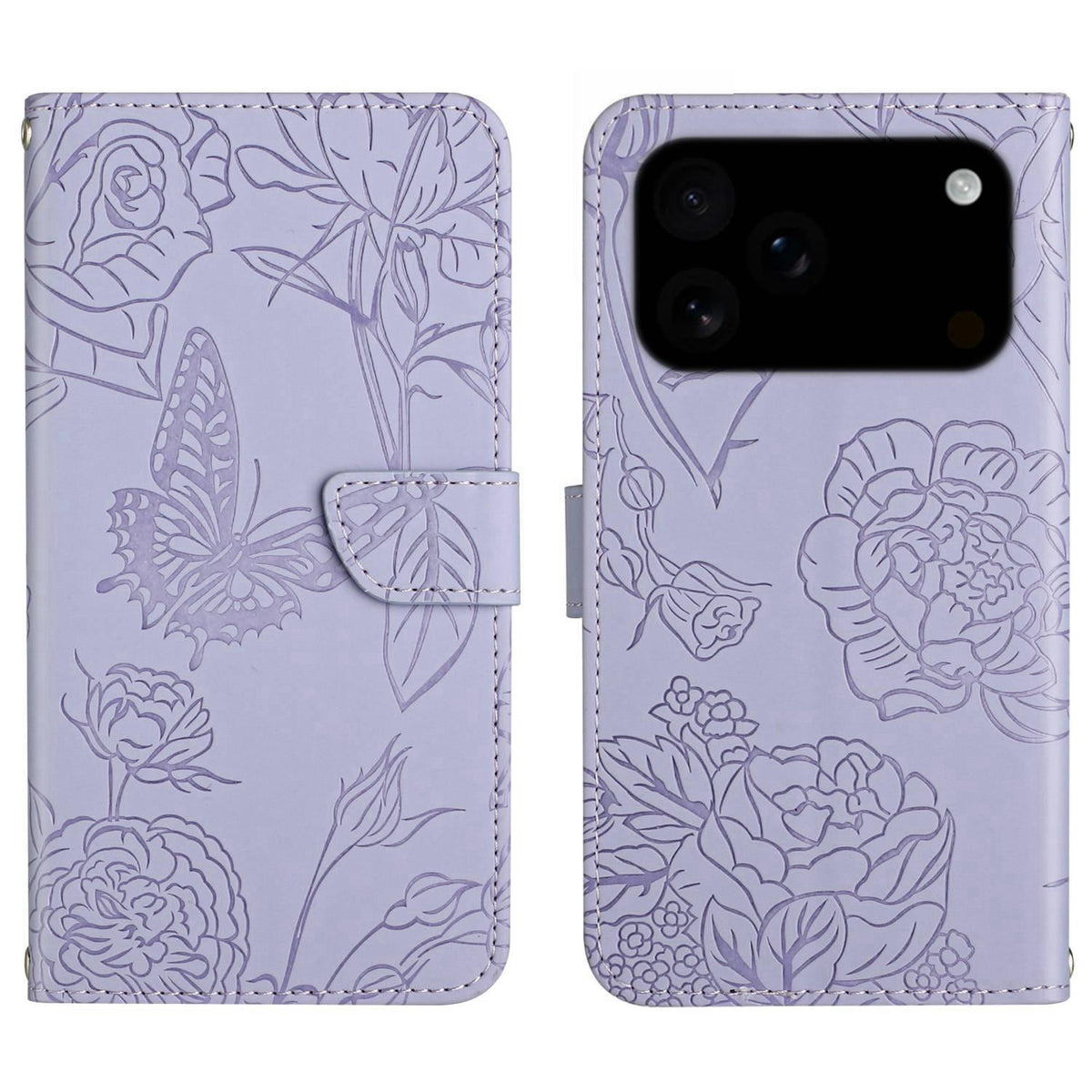 Compatible with iPhone 18 Pro & 17 Pro Skin Feel Butterfly Embossed Flip Leather Phone Case - Purple