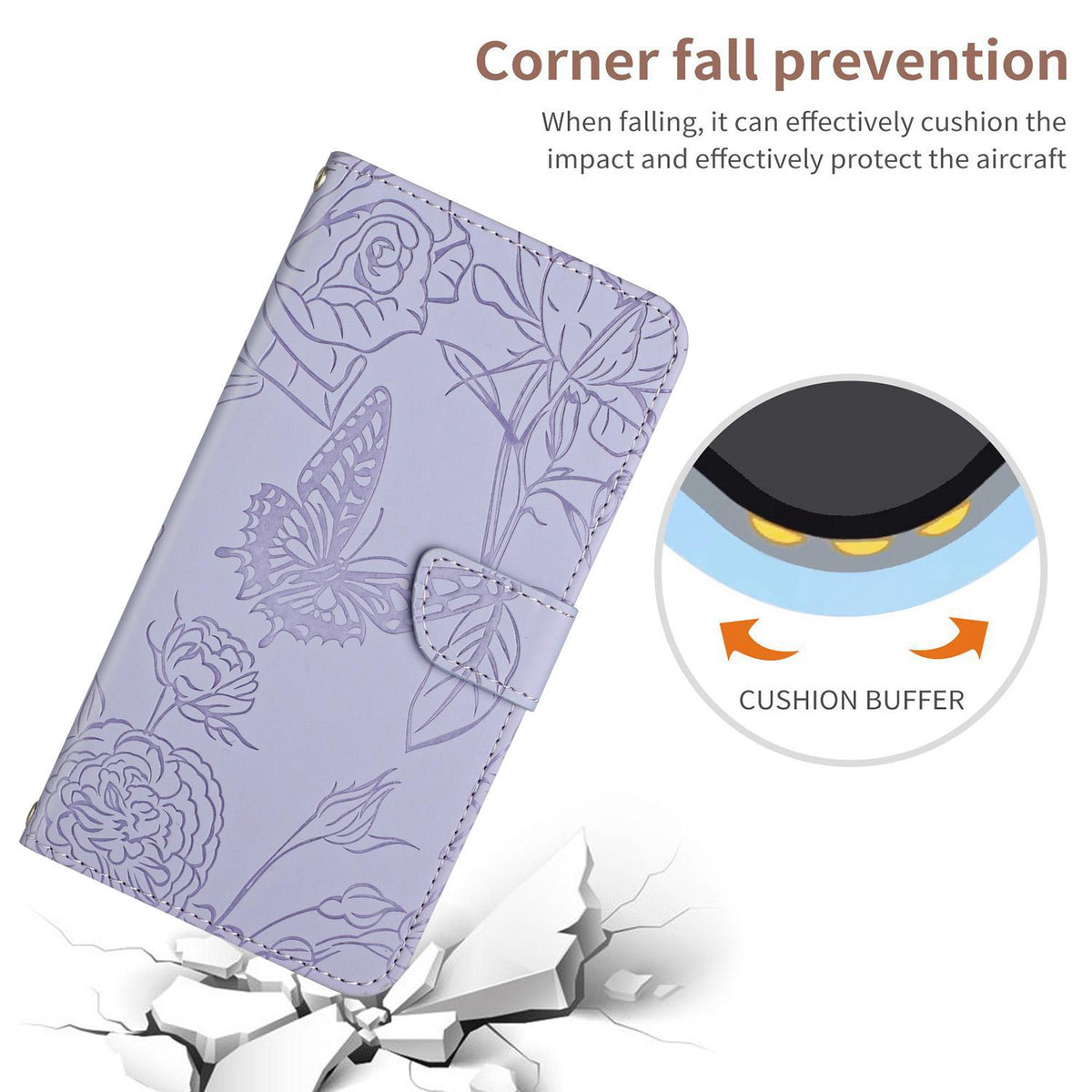 Compatible with iPhone 18 Pro & 17 Pro Skin Feel Butterfly Embossed Flip Leather Phone Case - Purple