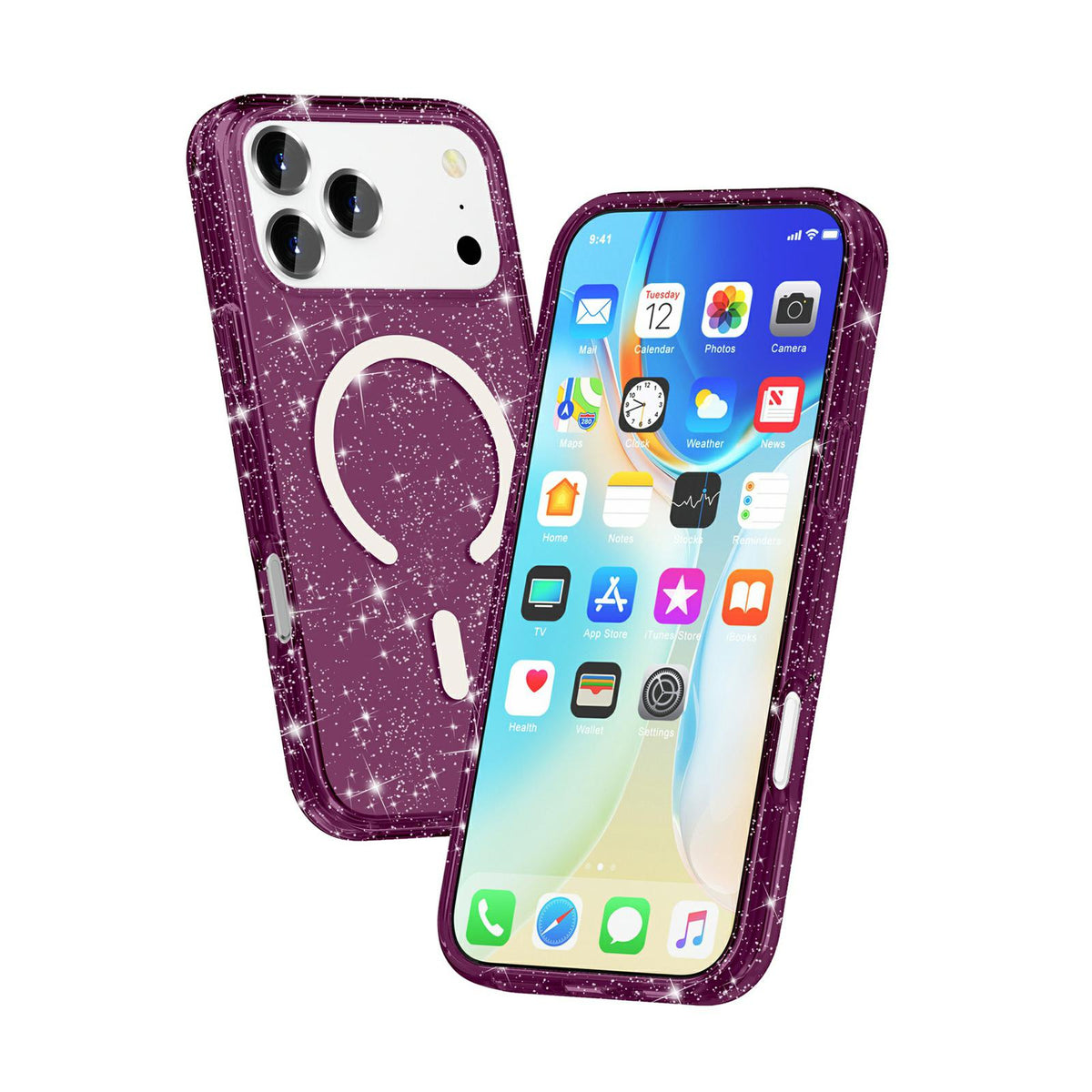 Compatible with iPhone 18 Pro Max & 17 Pro Max Terminator Style Glitter Powder MagSafe Magnetic Phone Case - Cherry Red
