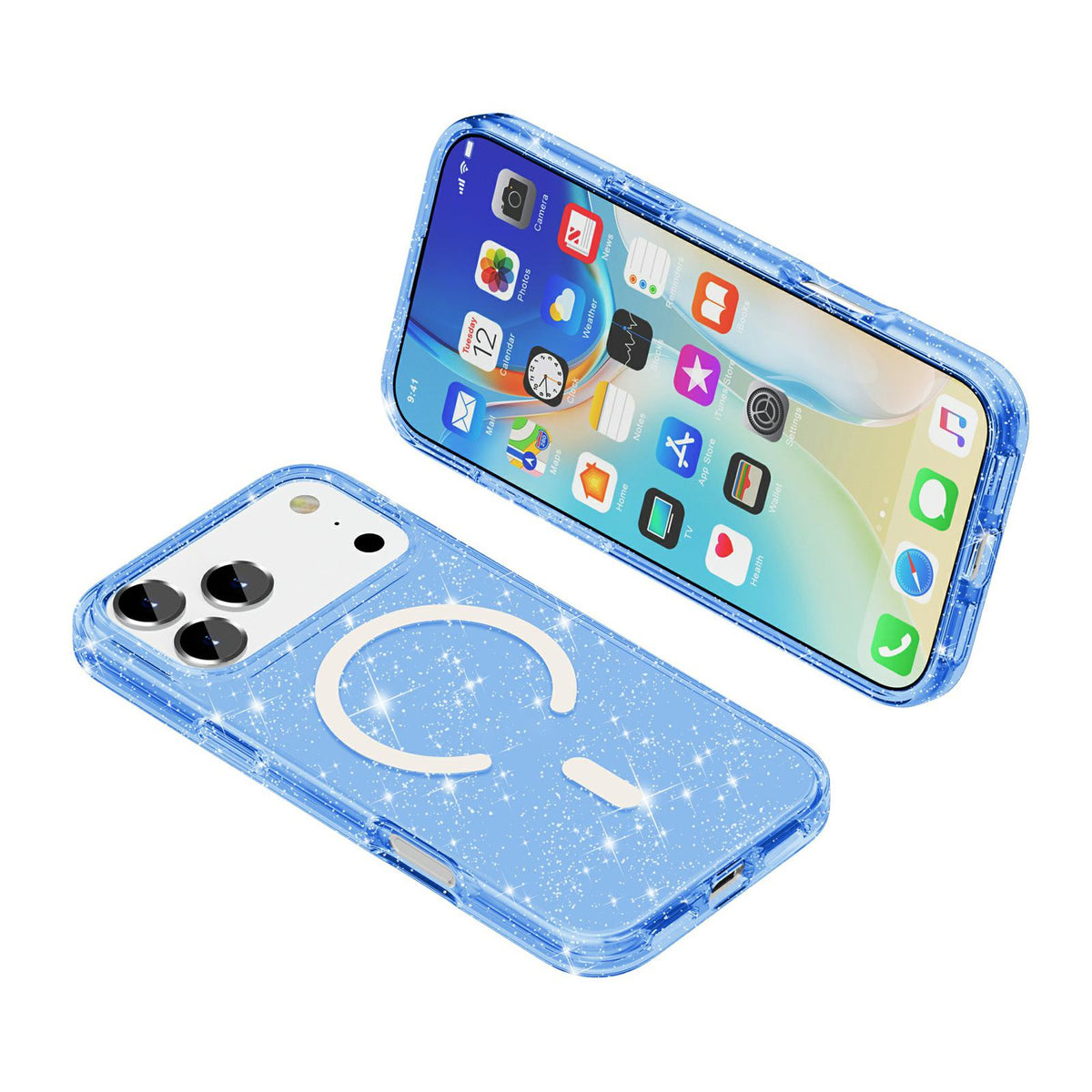 Compatible with iPhone 18 Pro Max & 17 Pro Max Terminator Style Glitter Powder MagSafe Magnetic Phone Case - Blue