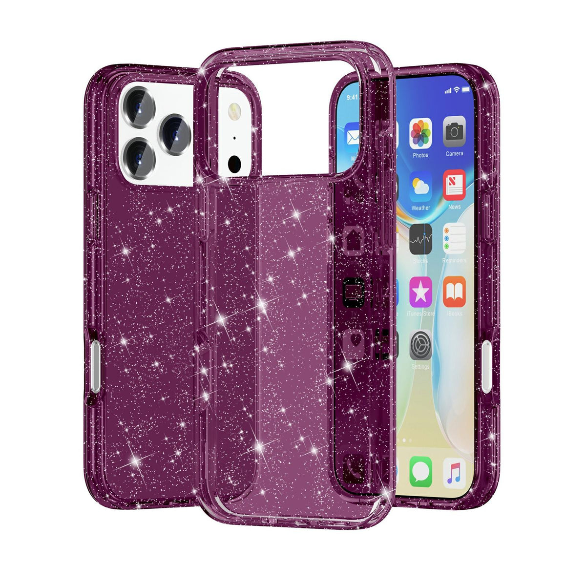Compatible with iPhone 18 Pro Max & 17 Pro Max Shockproof Terminator Glitter Powder Phone Case - Cherry Red