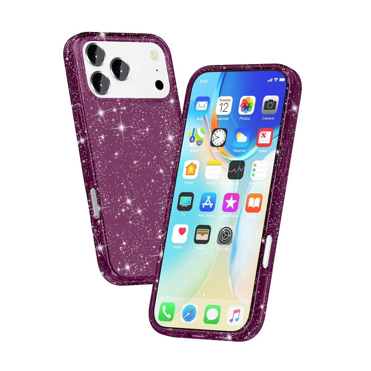 Compatible with iPhone 18 Pro Max & 17 Pro Max Shockproof Terminator Glitter Powder Phone Case - Cherry Red
