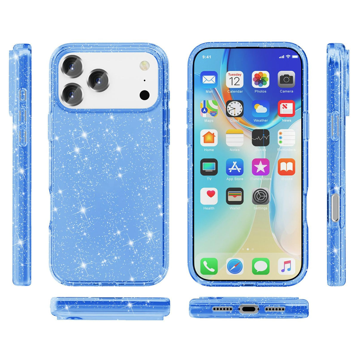Compatible with iPhone 18 Pro Max & 17 Pro Max Shockproof Terminator Glitter Powder Phone Case - Blue