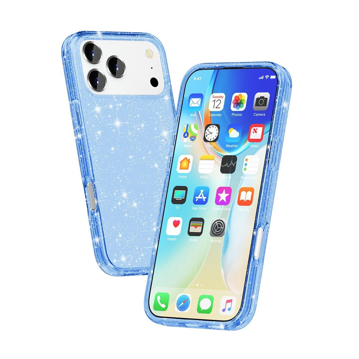 Compatible with iPhone 18 Pro Max & 17 Pro Max Shockproof Terminator Glitter Powder Phone Case - Blue