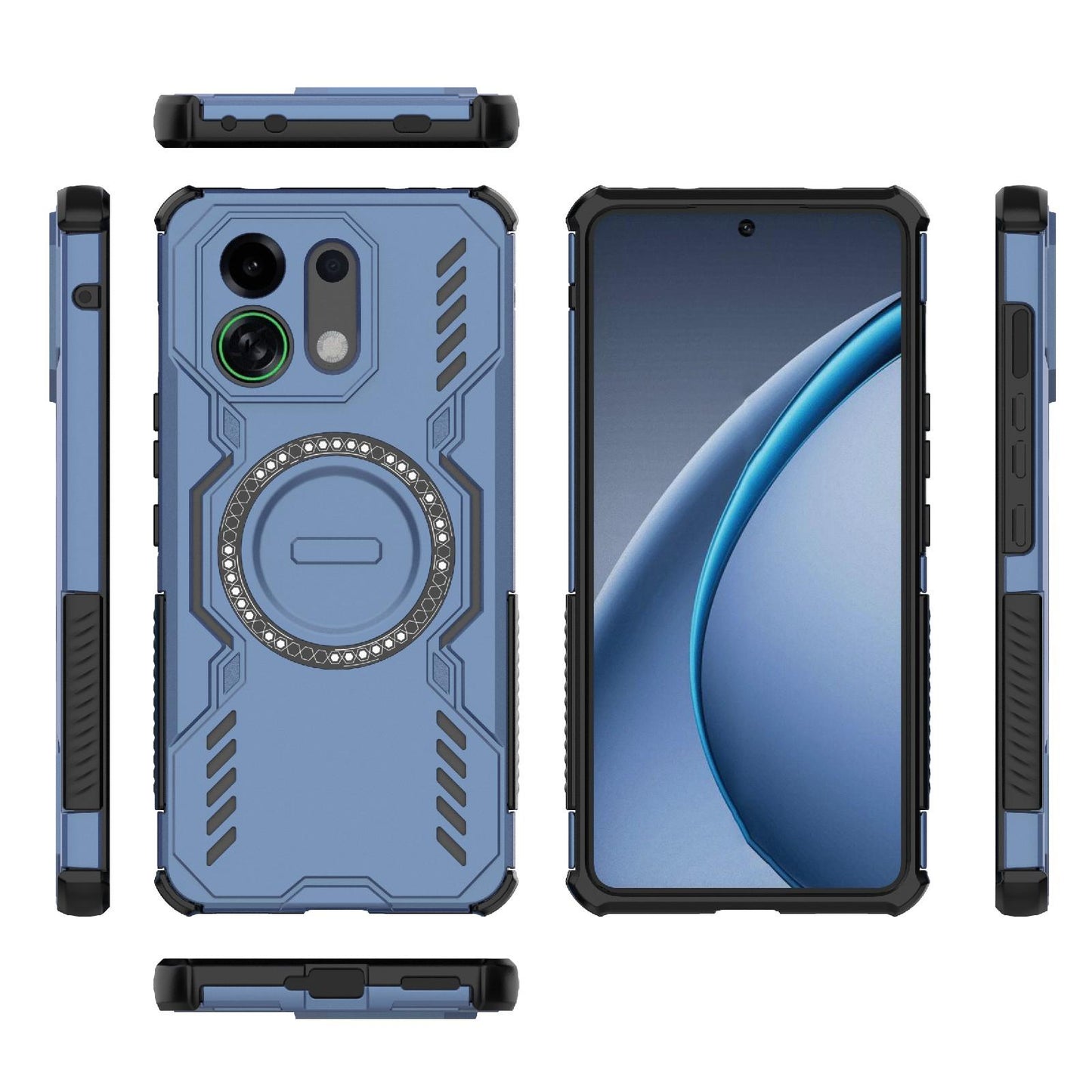 For OPPO K13 Turbo 5G Butterfly Armor MagSafe Magnetic Ring Shockproof Phone Case(Blue)