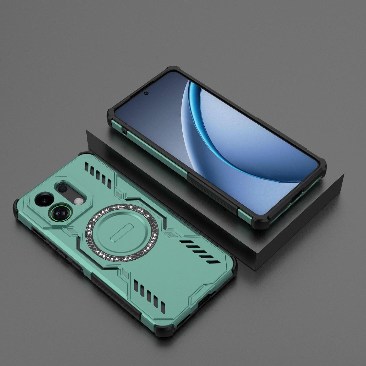For OPPO K13 Turbo 5G Butterfly Armor MagSafe Magnetic Ring Shockproof Phone Case(Light Green)