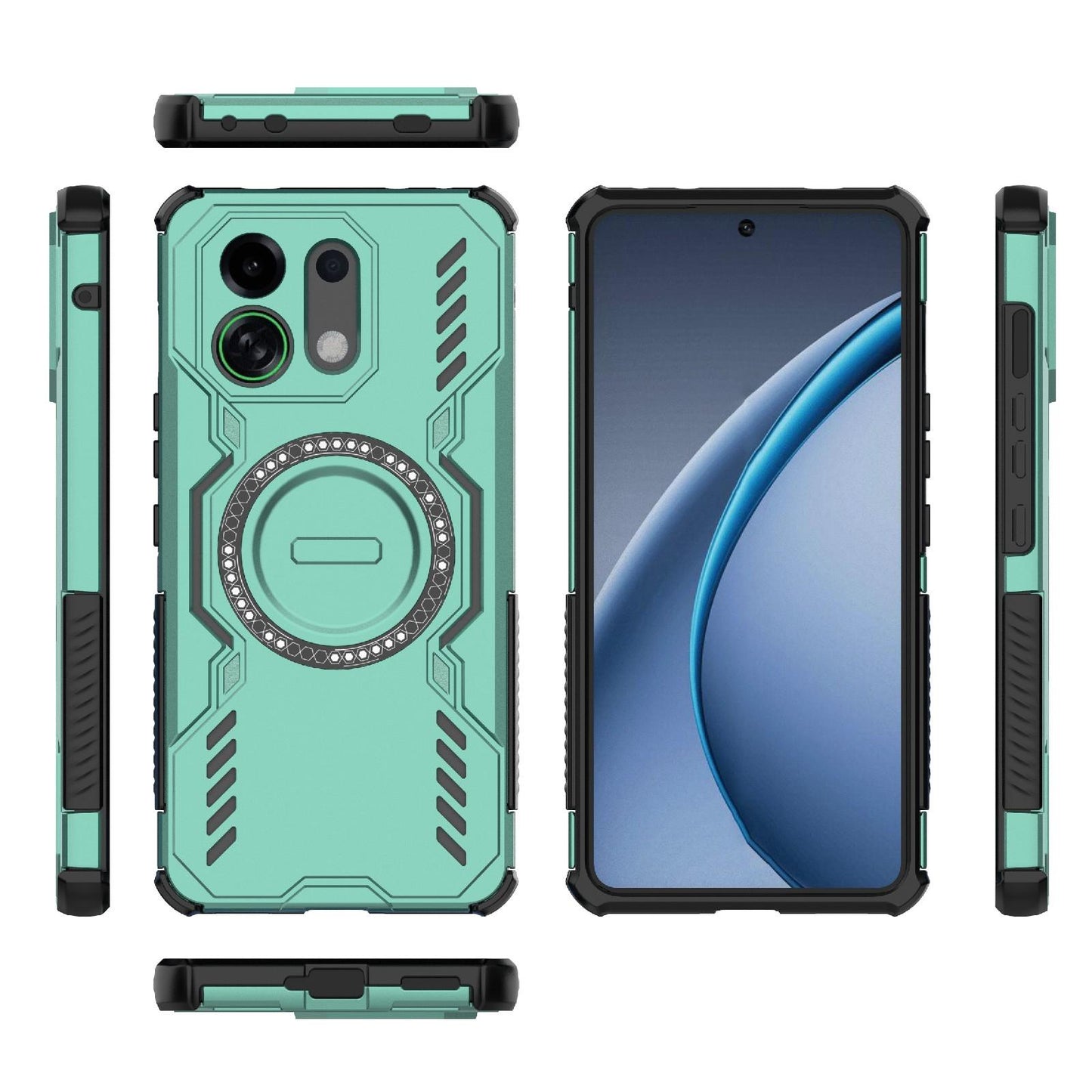 For OPPO K13 Turbo 5G Butterfly Armor MagSafe Magnetic Ring Shockproof Phone Case(Light Green)