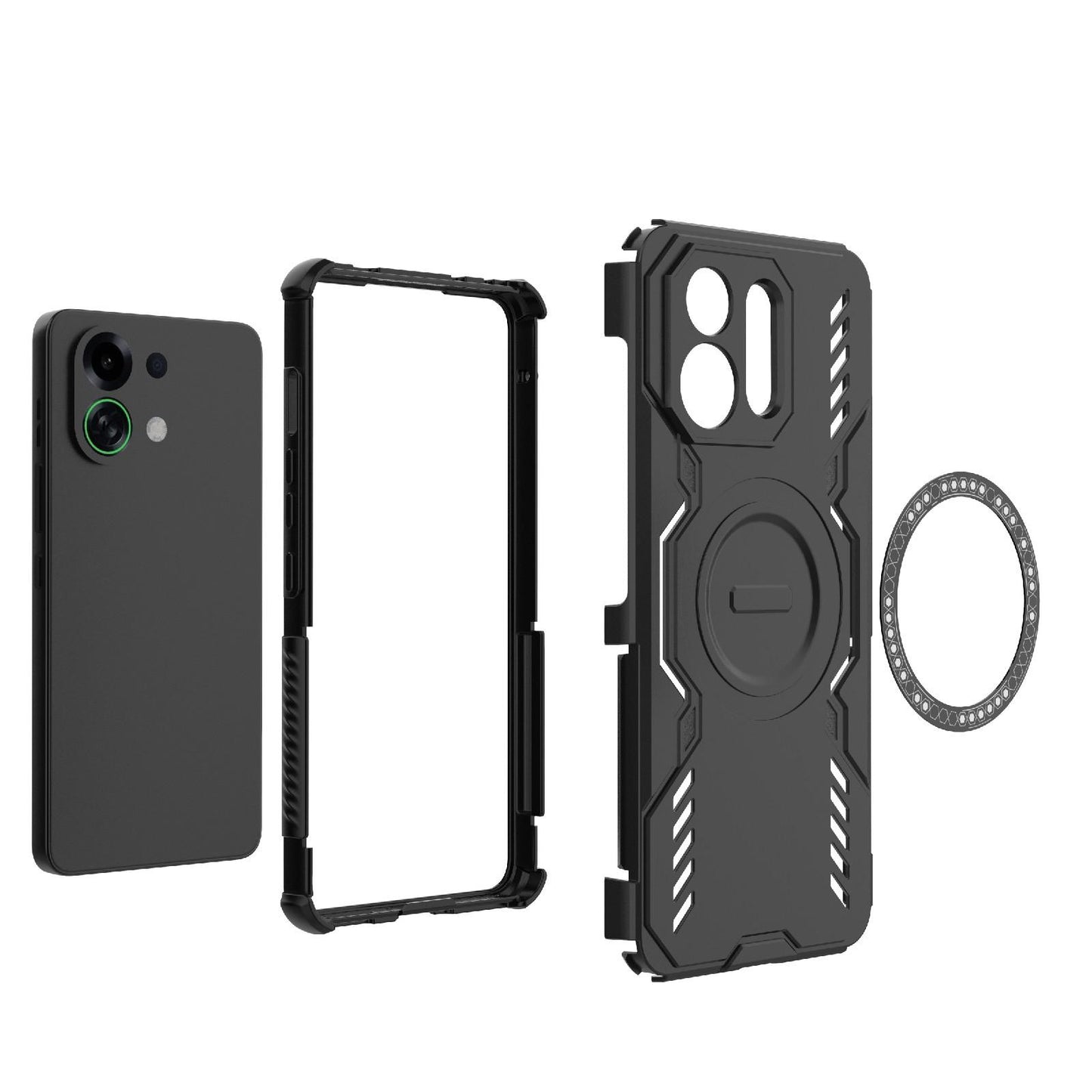 For OPPO K13 Turbo 5G Butterfly Armor MagSafe Magnetic Ring Shockproof Phone Case(Light Green)