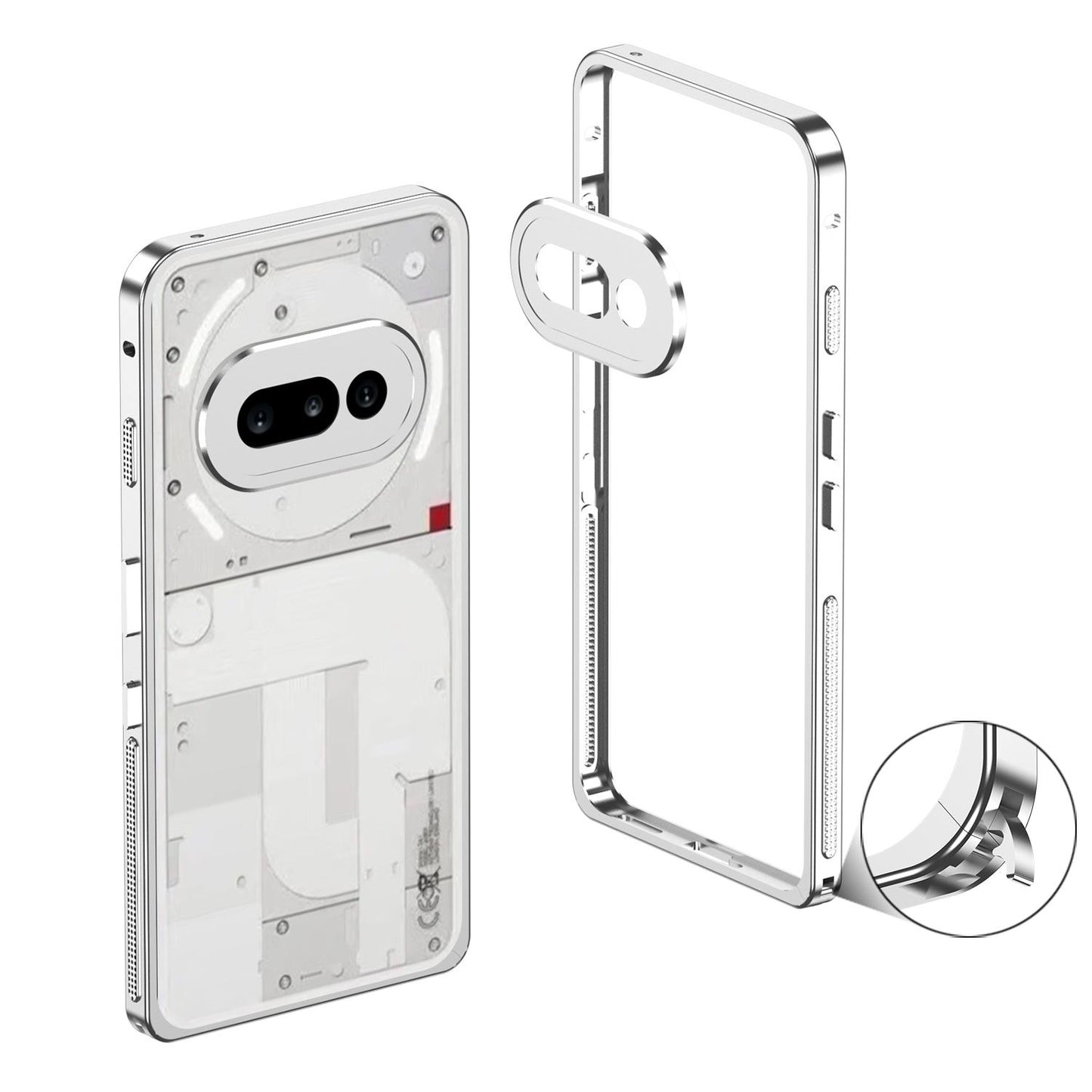 For Nothing Phone 3a Metal Frame Heat Dissipation Phone Case with Camera Guard Ring(Silver)