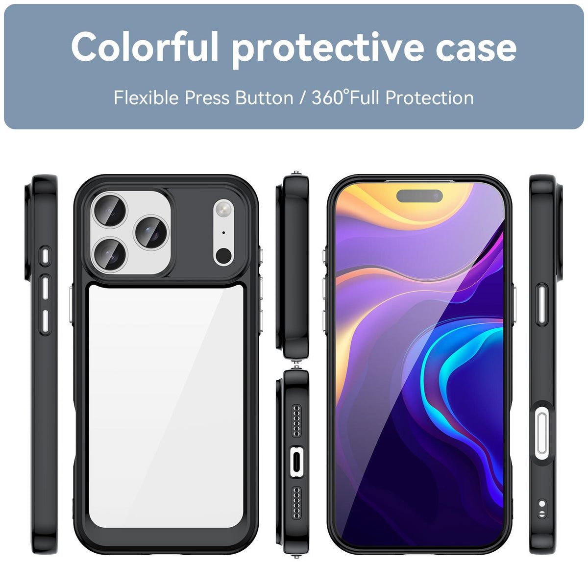 Compatible with iPhone 18 Pro Max Colorful Series Acrylic + TPU Phone Case - Black