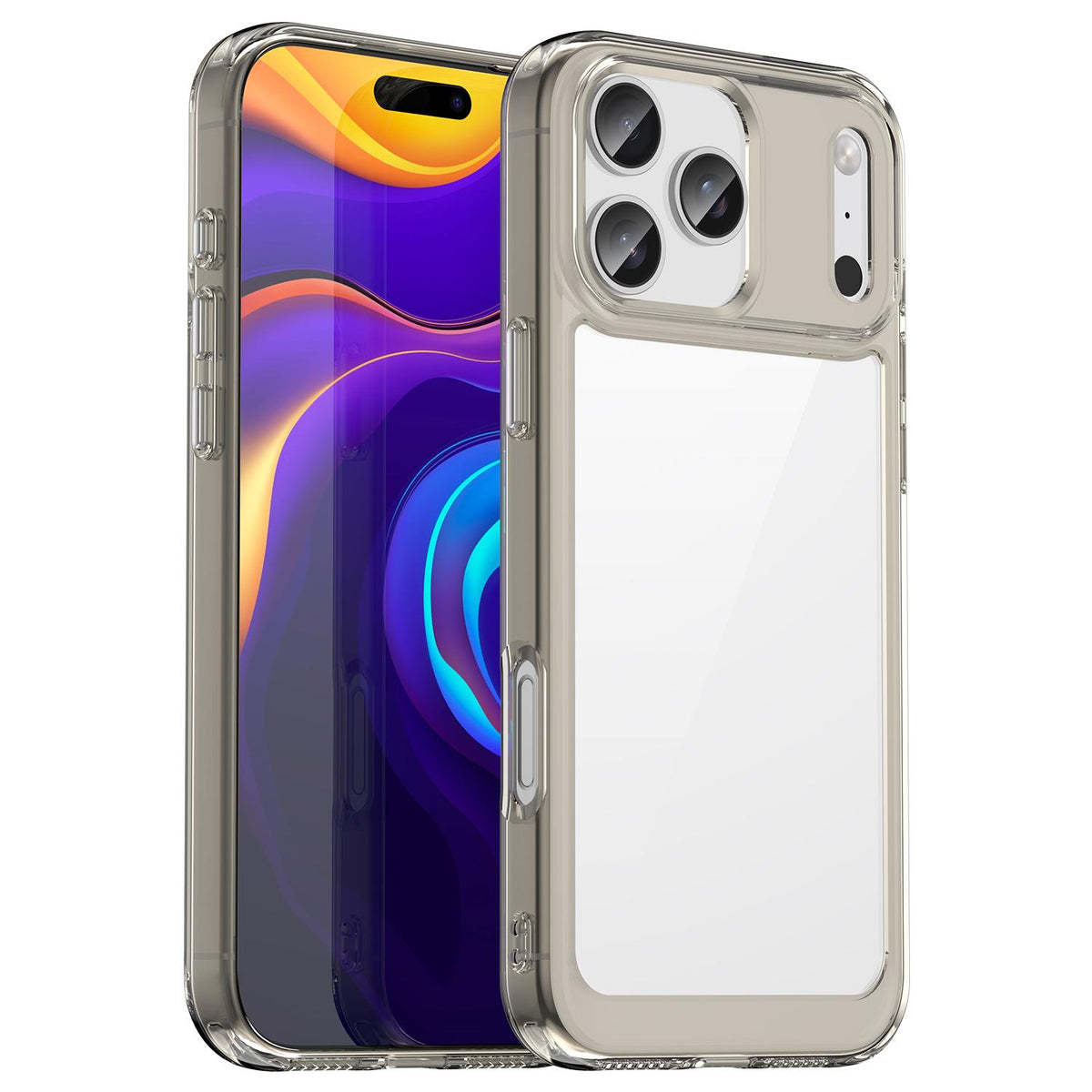 Compatible with iPhone 18 Pro Max Colorful Series Acrylic + TPU Phone Case - Transparent Grey