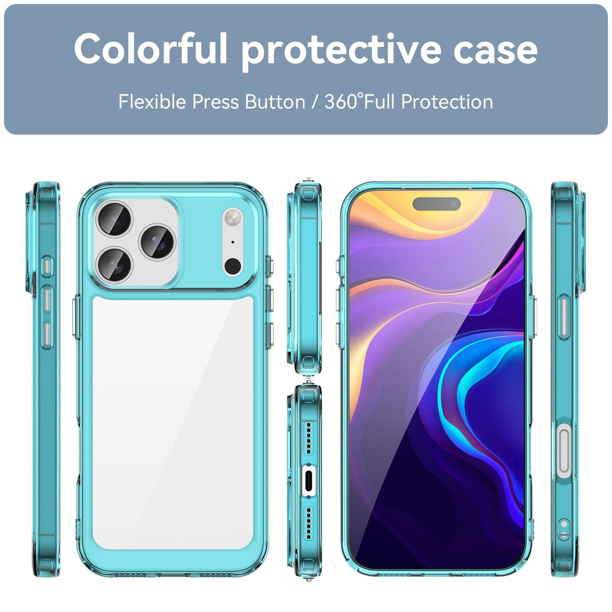 Compatible with iPhone 18 Pro Max Colorful Series Acrylic + TPU Phone Case - Transparent Blue