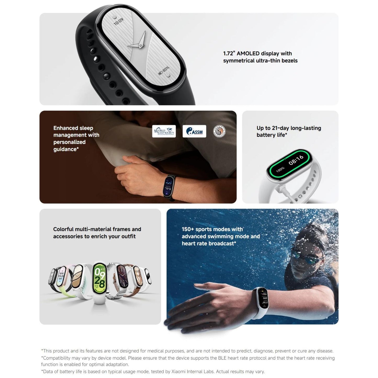 Original Xiaomi Smart Band 10, 1.72 inch AMOLED Screen 5ATM Waterproof Smart Watch, Support Blood Oxygen / Heart Rate Monitor(Silver)