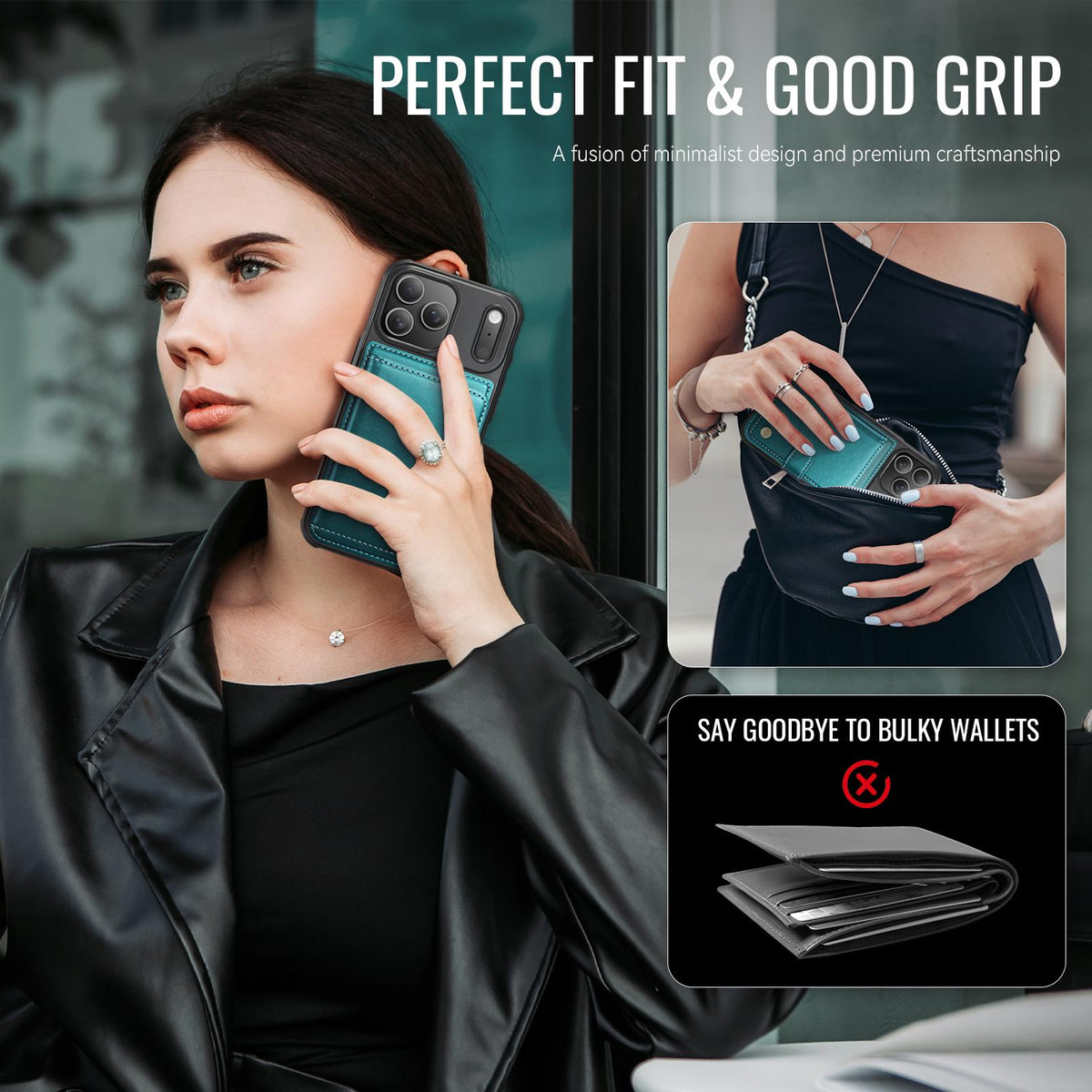 Compatible with iPhone 18 Pro JEEHOOD J09 Buckle Card Bag MagSafe Magnetic Style RFID Leather Phone Case - Green