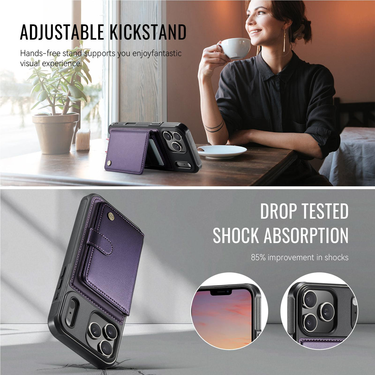 Compatible with iPhone 18 Pro Max JEEHOOD J09 Buckle Card Bag MagSafe Magnetic Style RFID Leather Phone Case - Purple