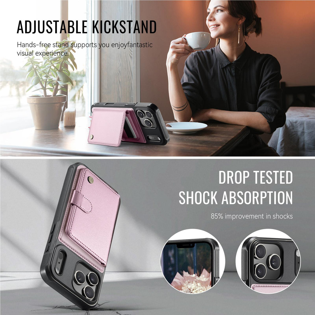 Compatible with iPhone 18 Pro Max JEEHOOD J09 Buckle Card Bag MagSafe Magnetic Style RFID Leather Phone Case - Pink
