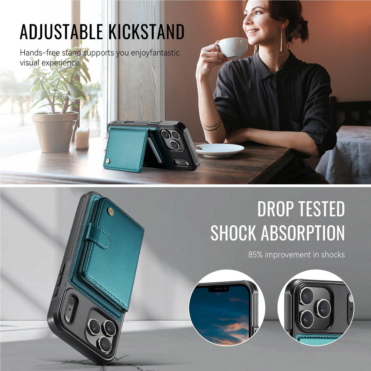 Compatible with iPhone 18 Pro Max JEEHOOD J09 Buckle Card Bag MagSafe Magnetic Style RFID Leather Phone Case - Green