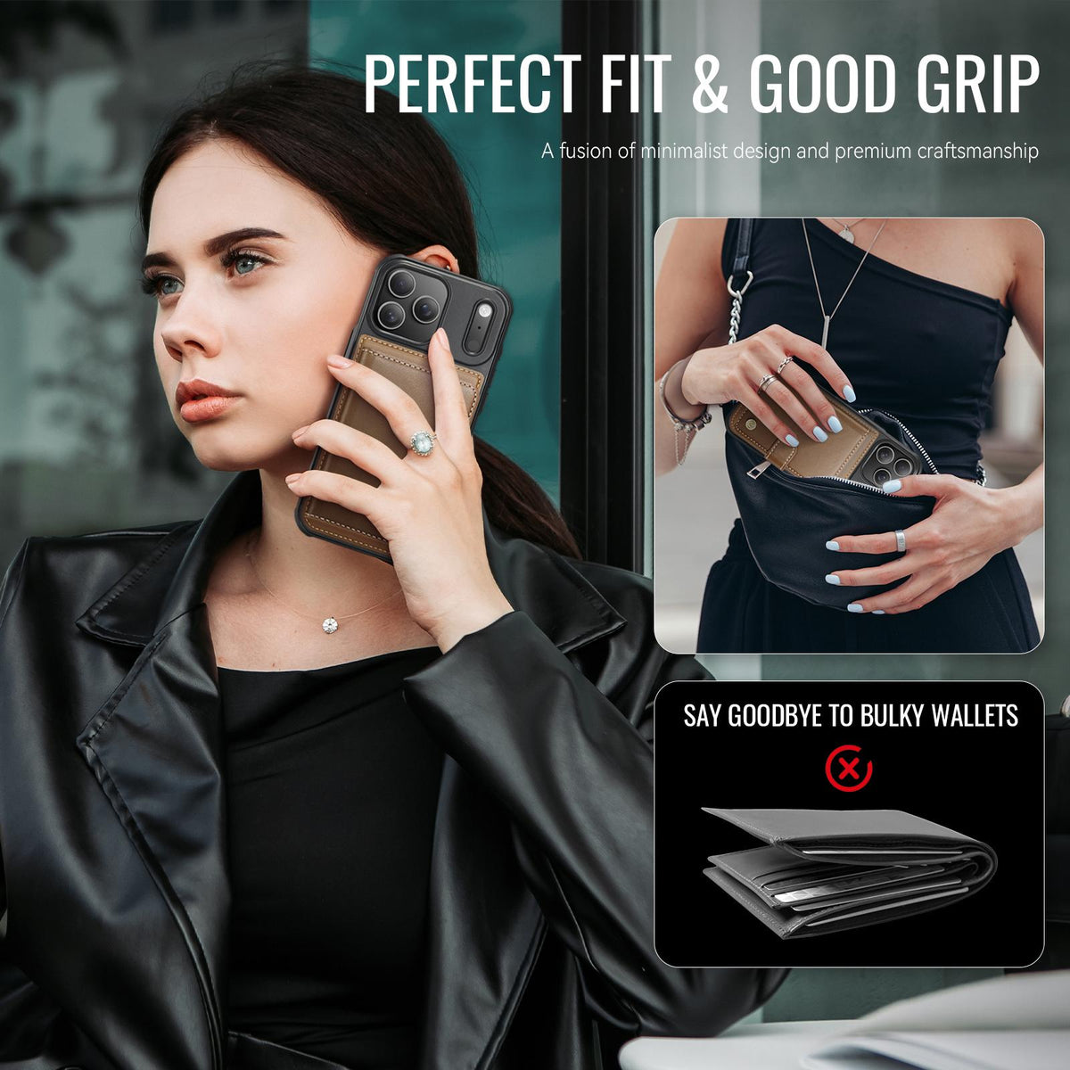 Compatible with iPhone 18 Pro Max JEEHOOD J09 Buckle Card Bag MagSafe Magnetic Style RFID Leather Phone Case - Brown