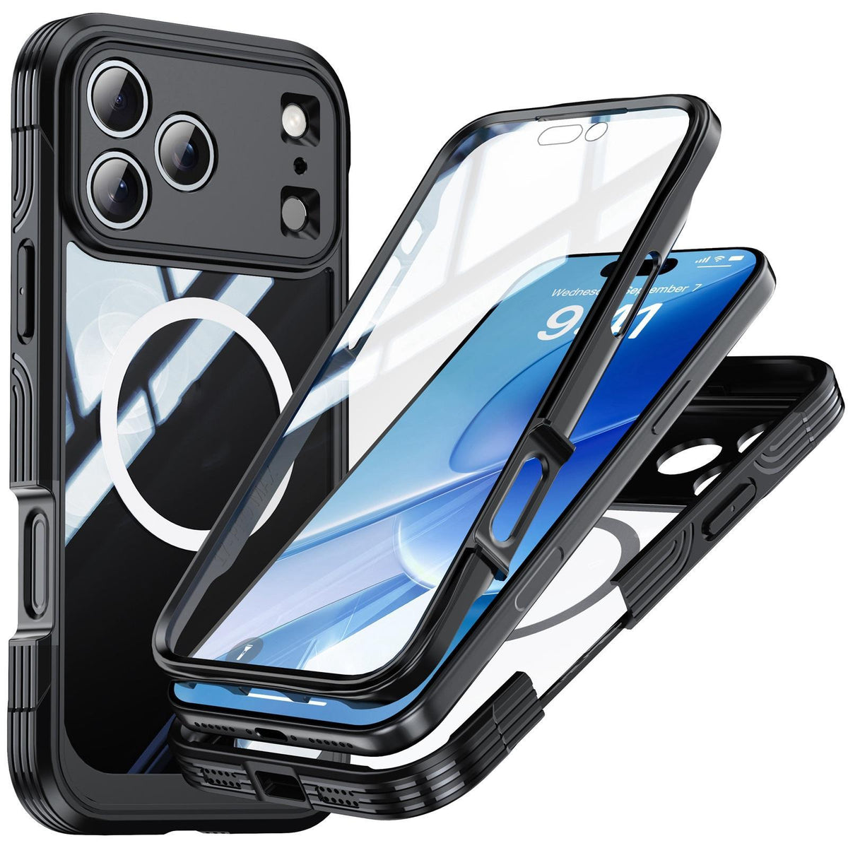 Compatible with iPhone 18 Pro Max Life Waterproof MagSafe Magnetic Rugged Phone Case - Black
