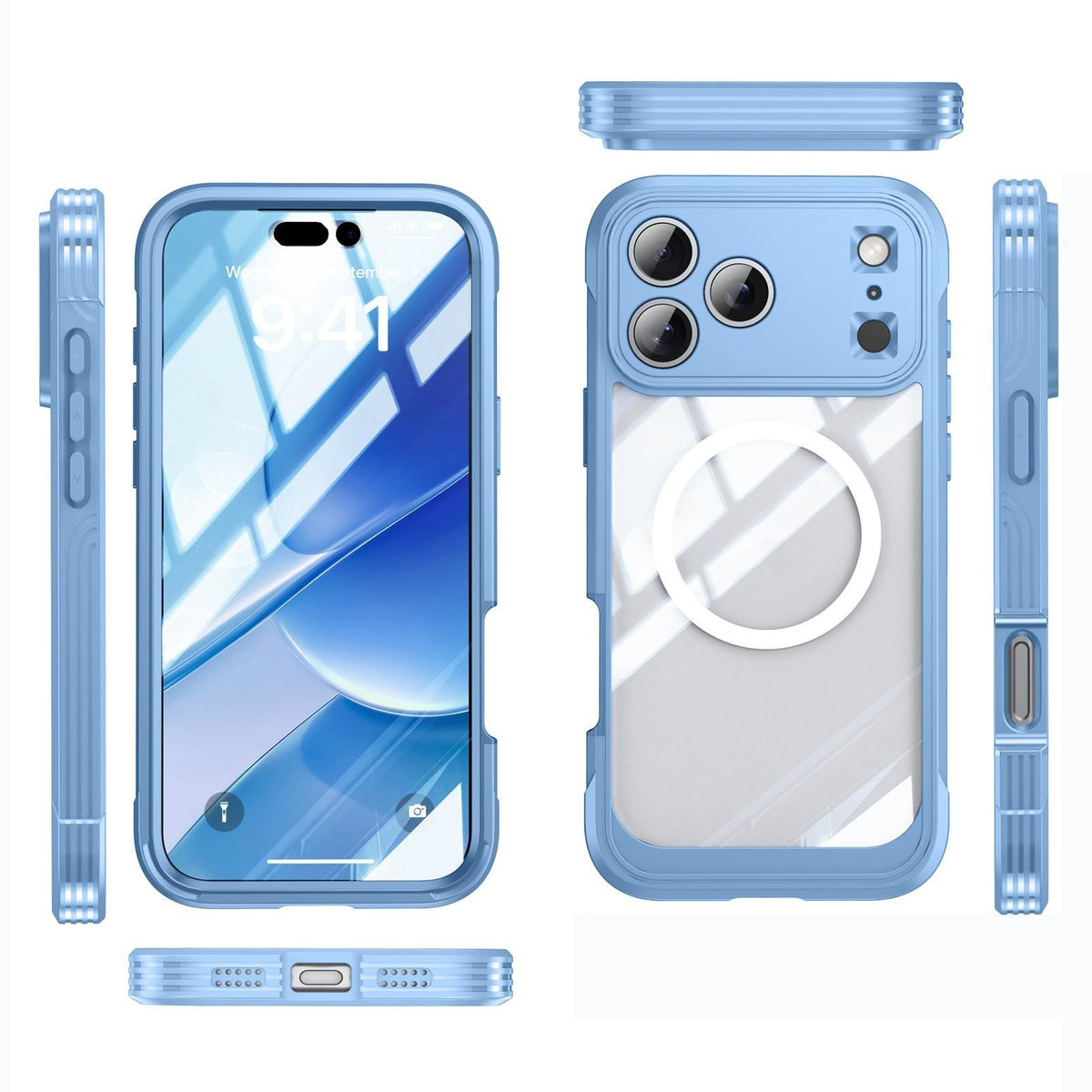 Compatible with iPhone 18 Pro Max Life Waterproof MagSafe Magnetic Rugged Phone Case - Light Blue