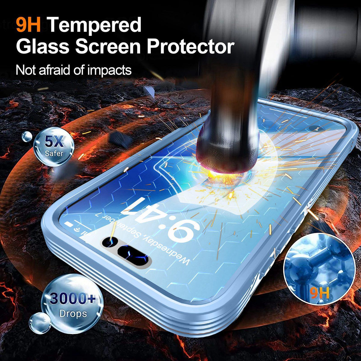 Compatible with iPhone 18 Pro Max Life Waterproof MagSafe Magnetic Rugged Phone Case - Light Blue
