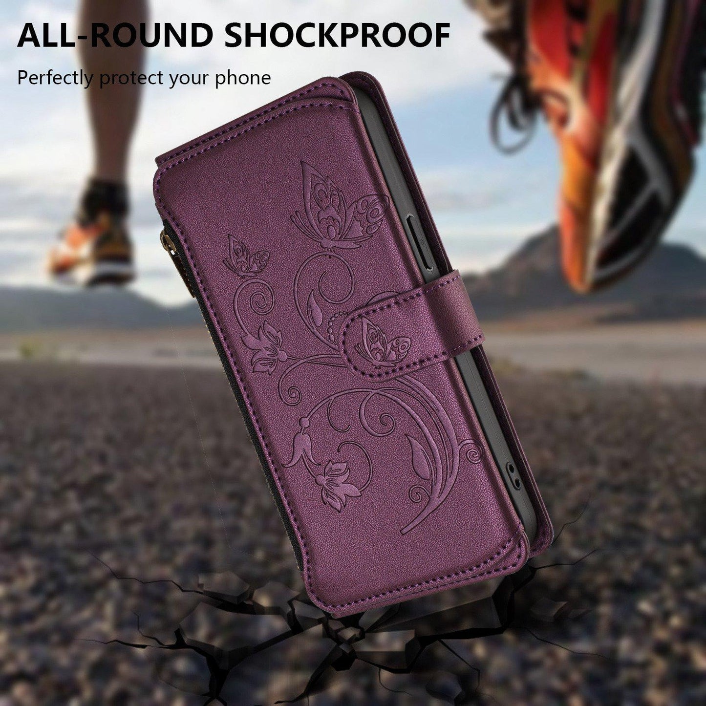 For OPPO K13 India Butterfly Love Flower Multi-card Zipper Wallet Leather Phone Case(Dark Purple)