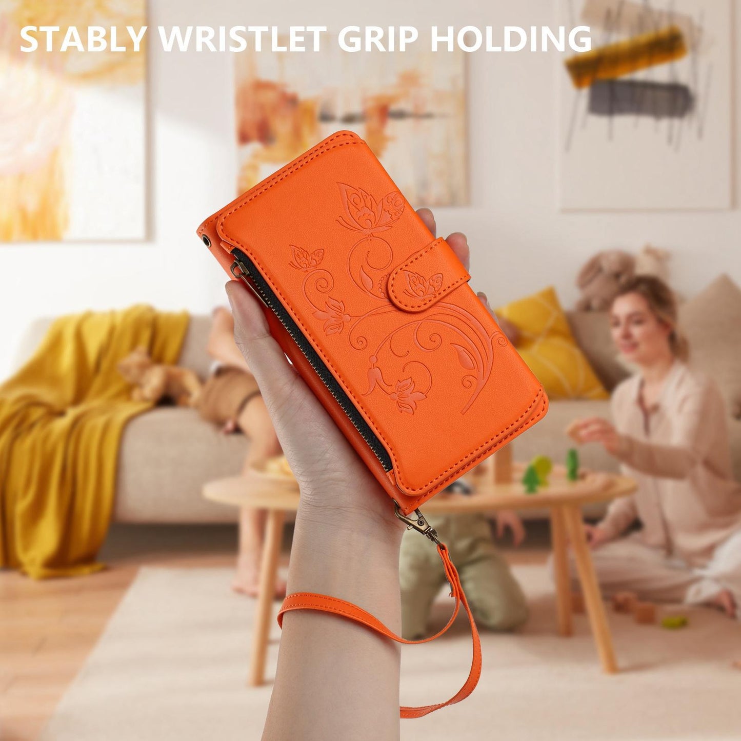 For OPPO K13 India Butterfly Love Flower Multi-card Zipper Wallet Leather Phone Case(Orange)