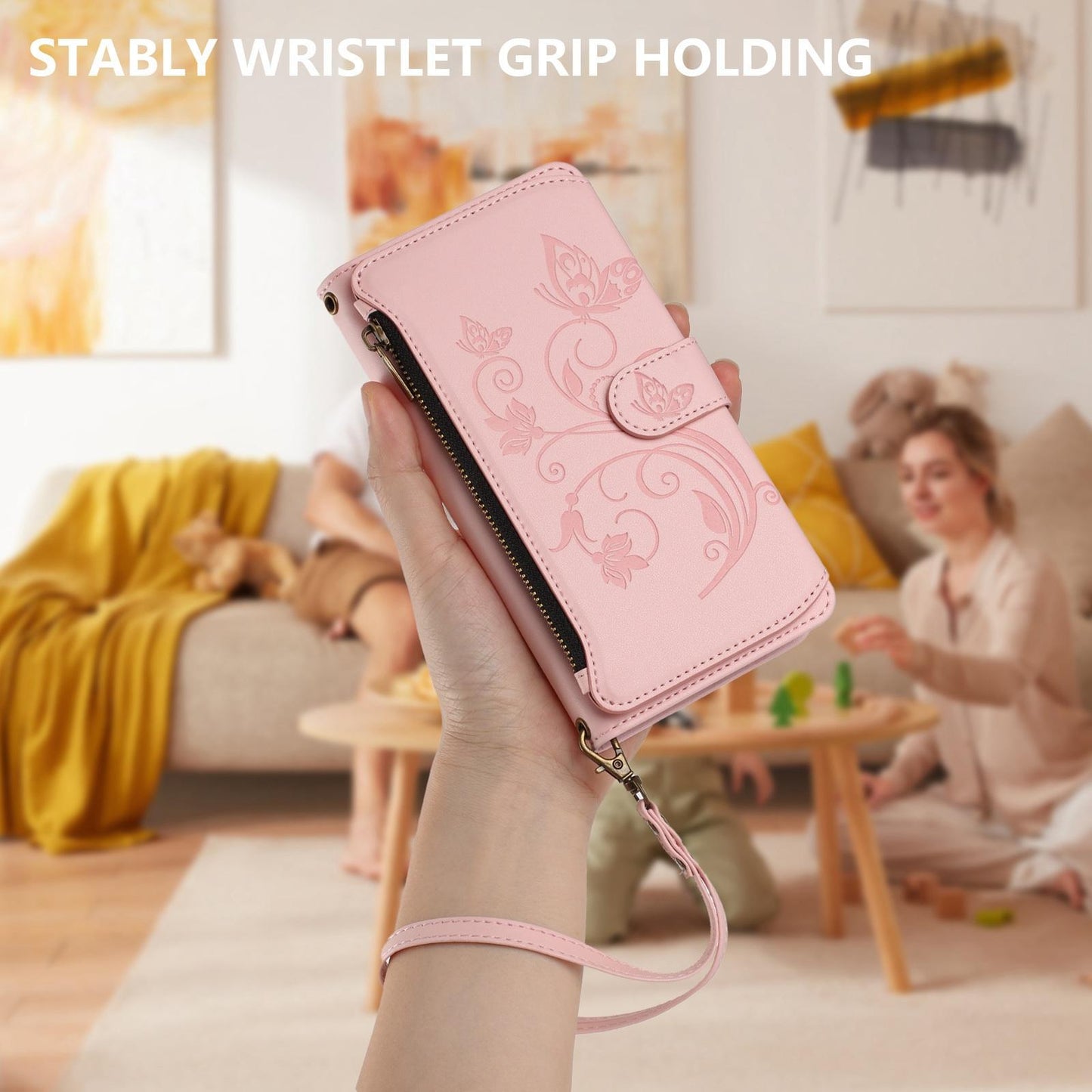 For OPPO K13 India Butterfly Love Flower Multi-card Zipper Wallet Leather Phone Case(Pink)