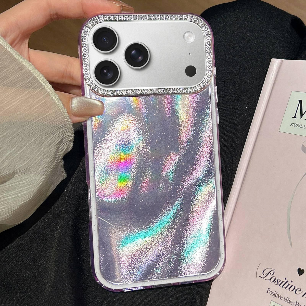 Compatible with iPhone 18 Pro Max & 17 Pro Max 3 in 1 Diamond Lens Frame Quicksand Pattern Phone Case - Purple