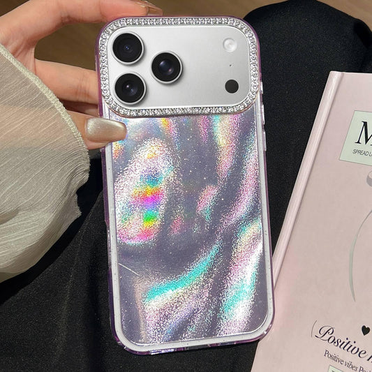 Compatible with iPhone 18 Pro Max & 17 Pro Max 3 in 1 Diamond Lens Frame Quicksand Pattern Phone Case - Purple