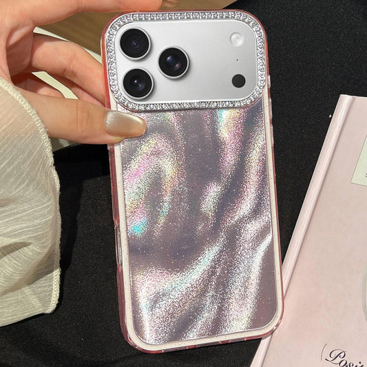 Compatible with iPhone 18 Pro Max & 17 Pro Max 3 in 1 Diamond Lens Frame Quicksand Pattern Phone Case - Pink