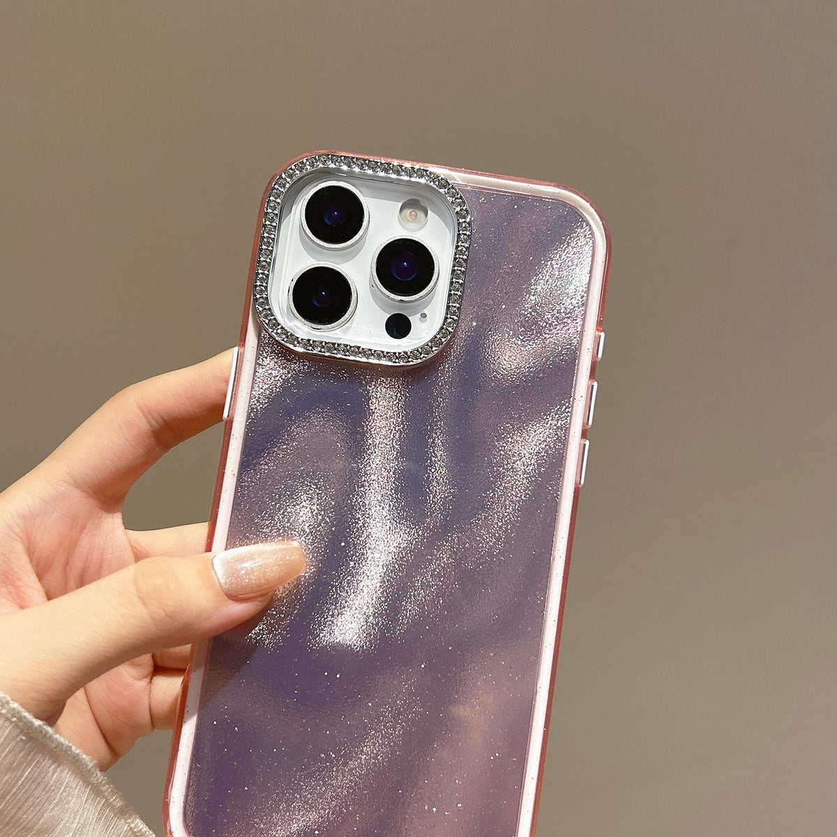 Compatible with iPhone 18 Pro Max & 17 Pro Max 3 in 1 Diamond Lens Frame Quicksand Pattern Phone Case - Blue