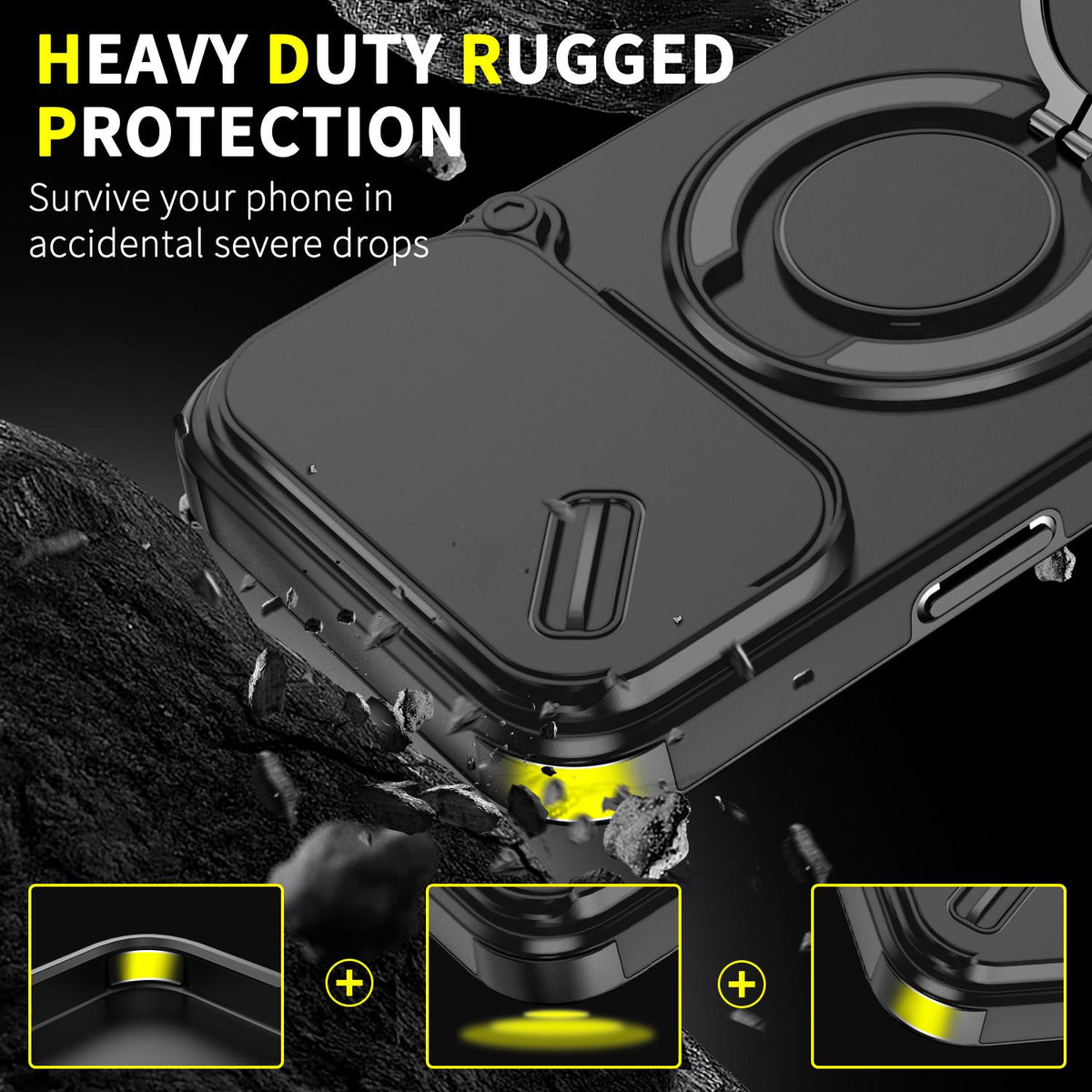 Compatible with iPhone 18 Pro Max Sliding Camshield Ring Holder Phone Case - Black