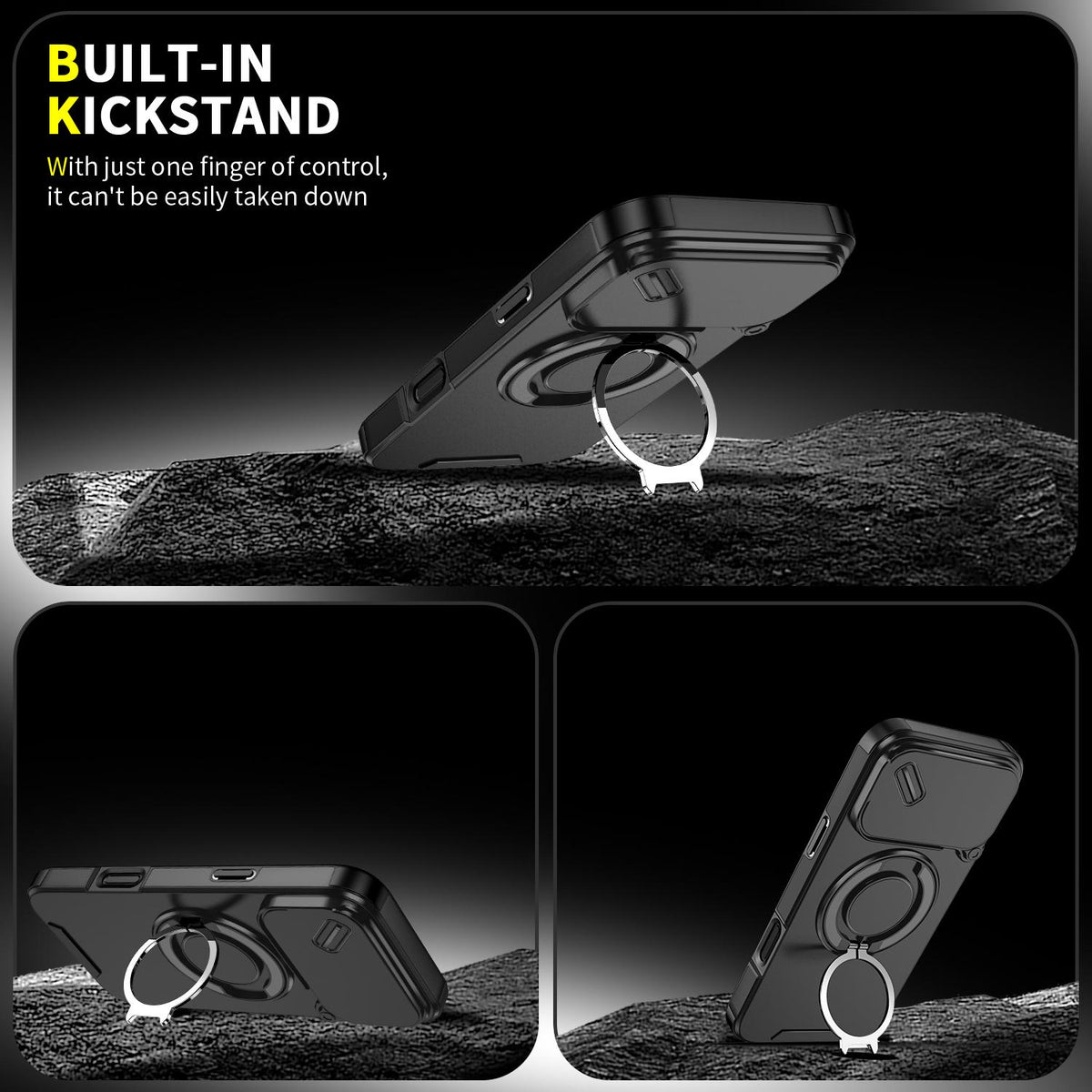 Compatible with iPhone 18 Pro Max Sliding Camshield Ring Holder Phone Case - Black
