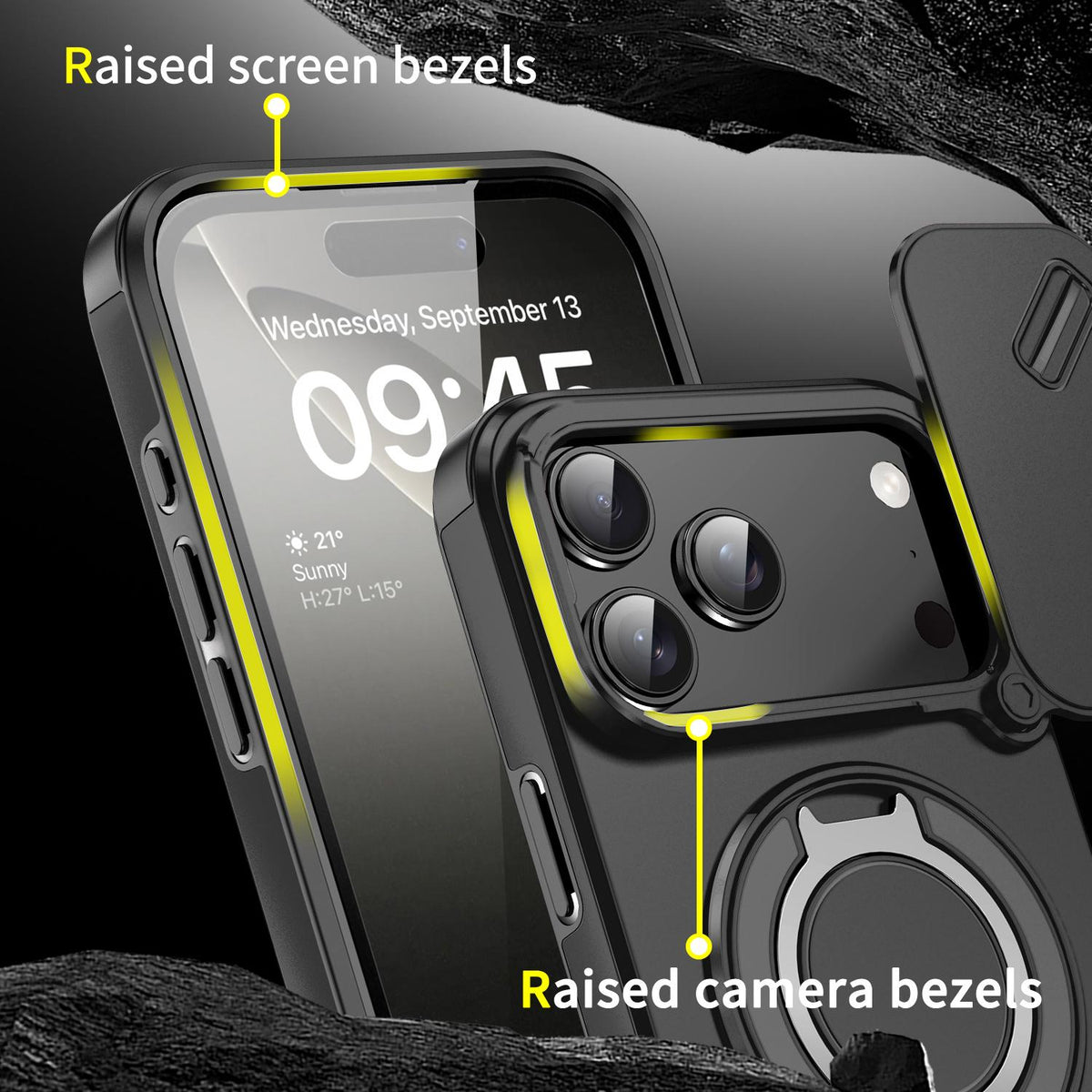 Compatible with iPhone 18 Pro Max Sliding Camshield Ring Holder Phone Case - Black