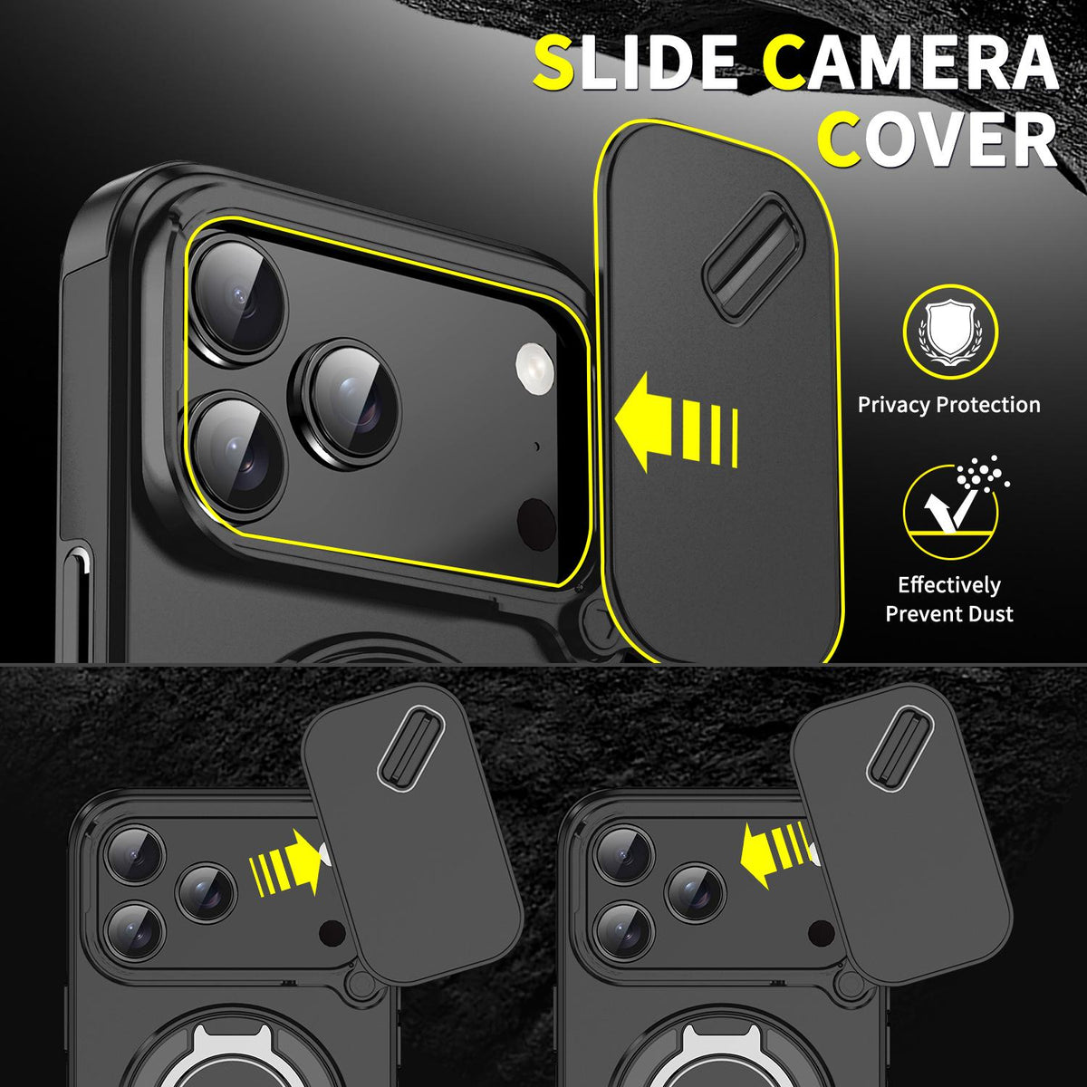Compatible with iPhone 18 Pro Max Sliding Camshield Ring Holder Phone Case - Black