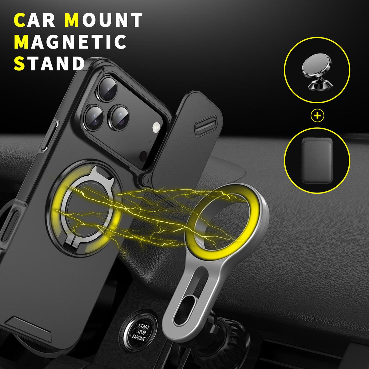 Compatible with iPhone 18 Pro Max Sliding Camshield Ring Holder Phone Case - Black