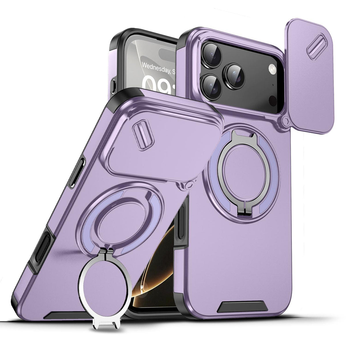 Compatible with iPhone 18 Pro Max Sliding Camshield Ring Holder Phone Case - Purple