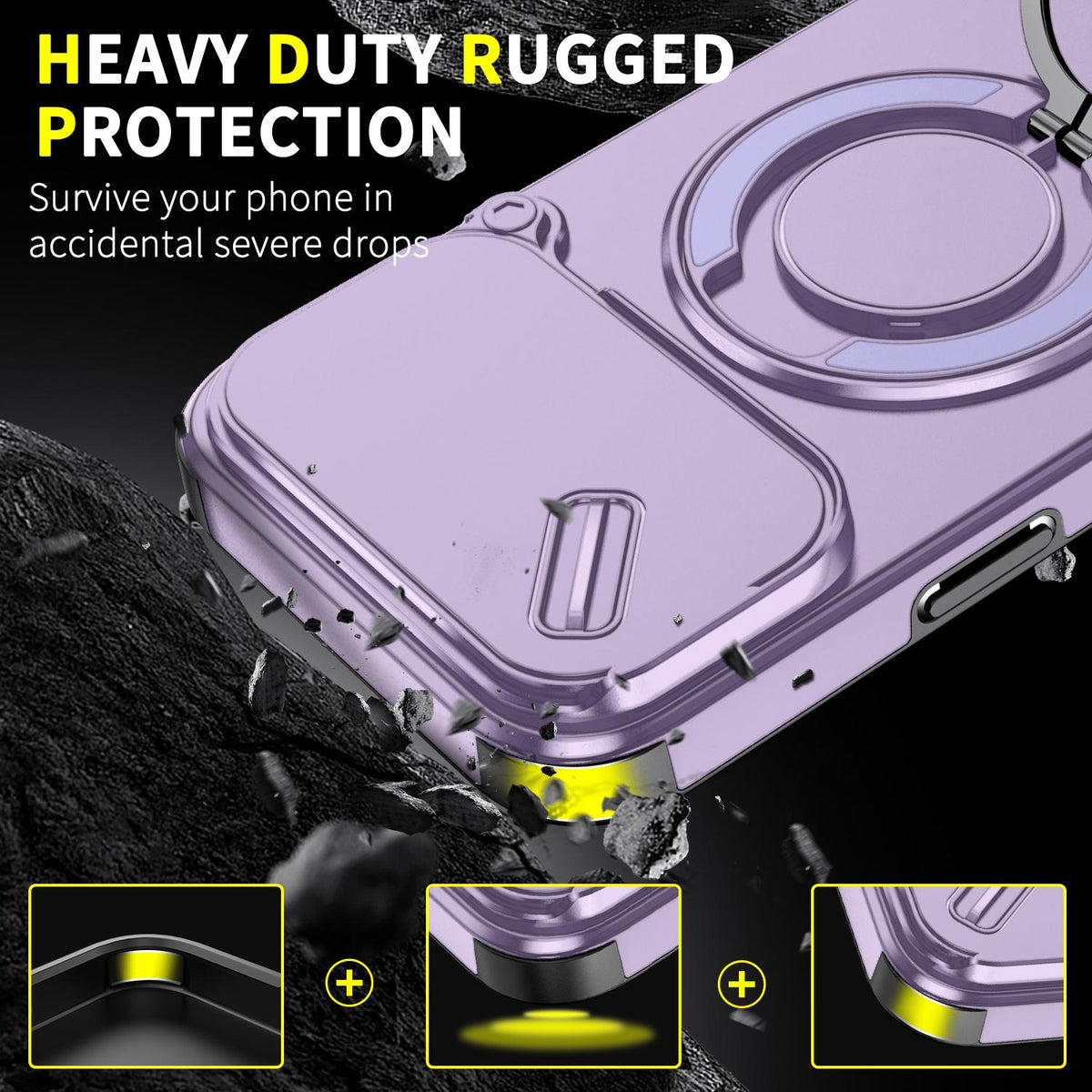 Compatible with iPhone 18 Pro Max Sliding Camshield Ring Holder Phone Case - Purple