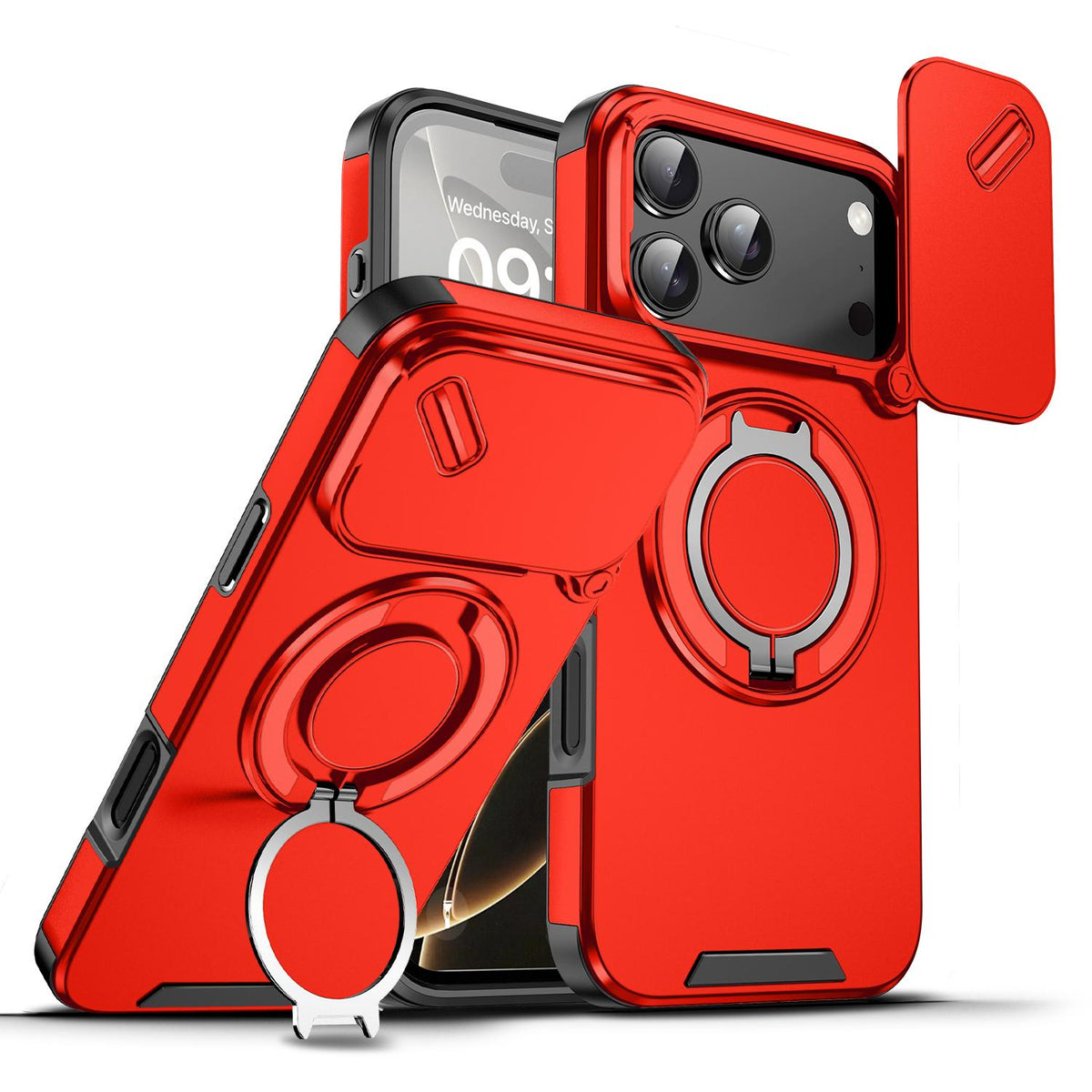 Compatible with iPhone 18 Pro Max Sliding Camshield Ring Holder Phone Case - Red