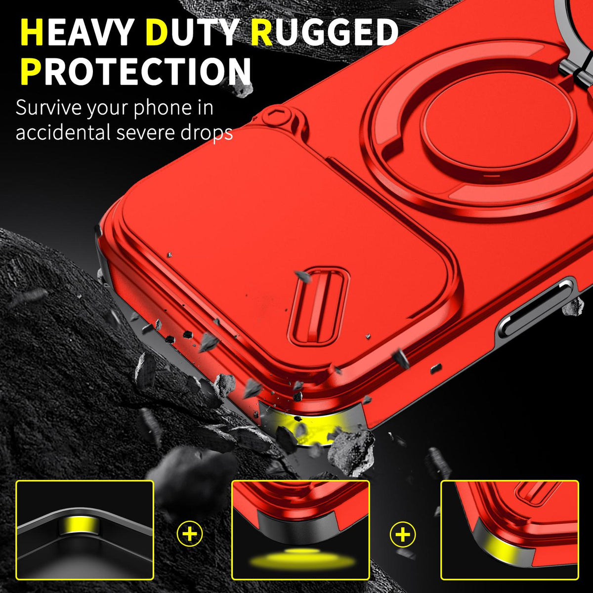 Compatible with iPhone 18 Pro Max Sliding Camshield Ring Holder Phone Case - Red