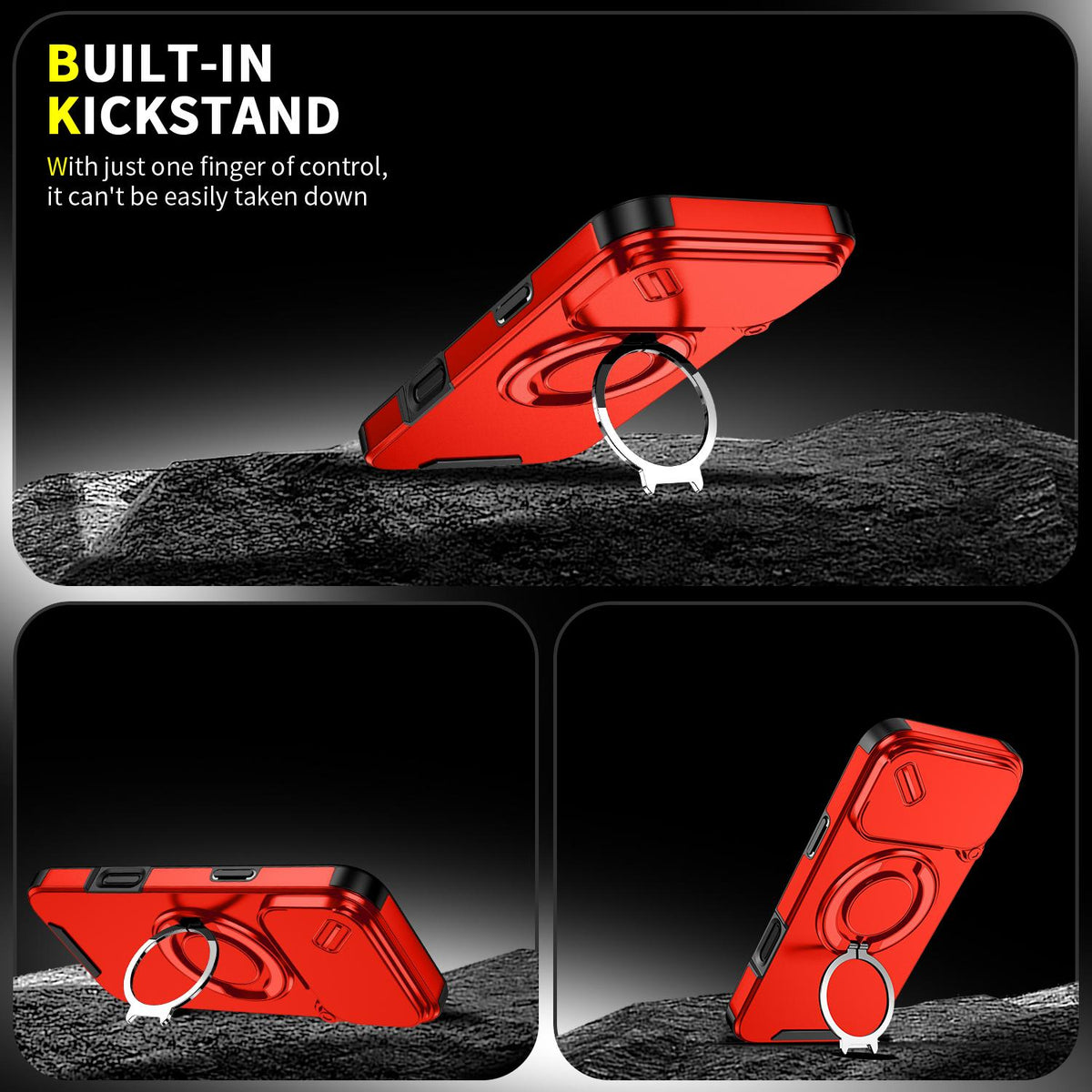 Compatible with iPhone 18 Pro Max Sliding Camshield Ring Holder Phone Case - Red