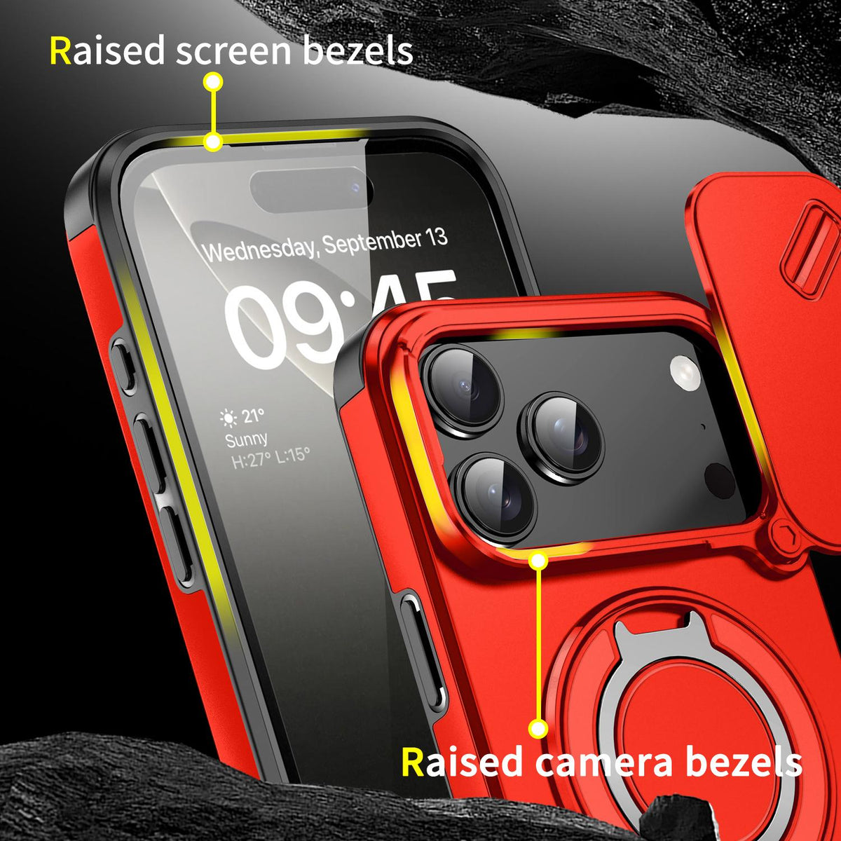 Compatible with iPhone 18 Pro Max Sliding Camshield Ring Holder Phone Case - Red