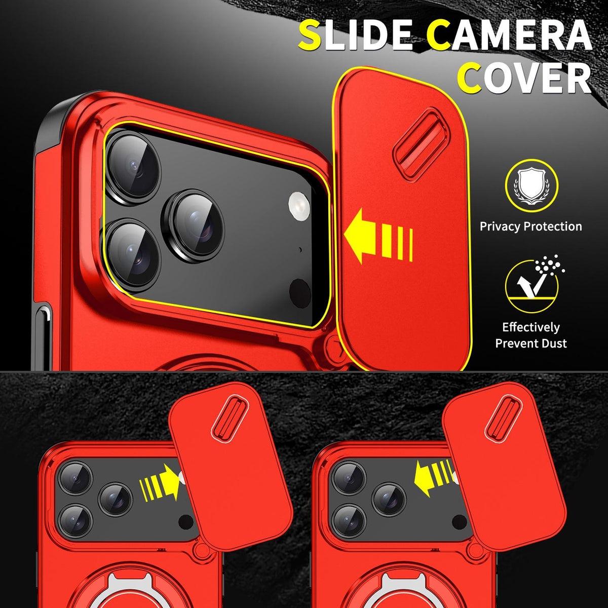 Compatible with iPhone 18 Pro Max Sliding Camshield Ring Holder Phone Case - Red